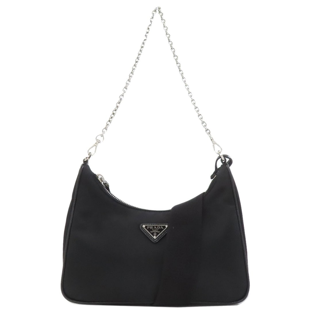 Handbag Nylon 2Way Logo Hardware Prada: Handbag Nylon 2Way Logo Hardware Prada Black nylon handbag with 2-way logo hardware, a sleek and modern design. The exterior is made of high-quality nylon, providing a durable and stylish finish. This