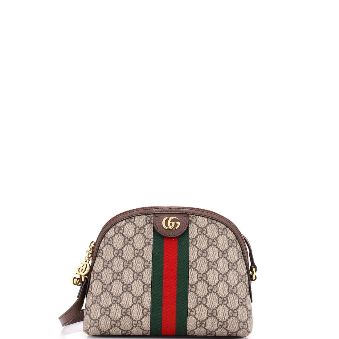 Gucci Ophidia Dome Small Canvas Coated GG Bag: Gucci Ophidia Dome Small Canvas Coated GG Bag Small Gucci Ophidia Dome Shoulder Bag with Canvas Coated Exterior in Brown. This stylish bag features a satin blue interior and gold hardware, with a