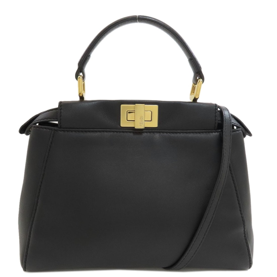 Calf Peekaboo Handbag 2Way Fendi Mini: Calf Peekaboo Handbag 2Way Fendi Mini Calf Peekaboo Handbag 2Way Fendi Mini - A sleek and stylish black handbag with a 6.9 inch height and 3.9 inch depth, featuring a turn lock closure and detachable