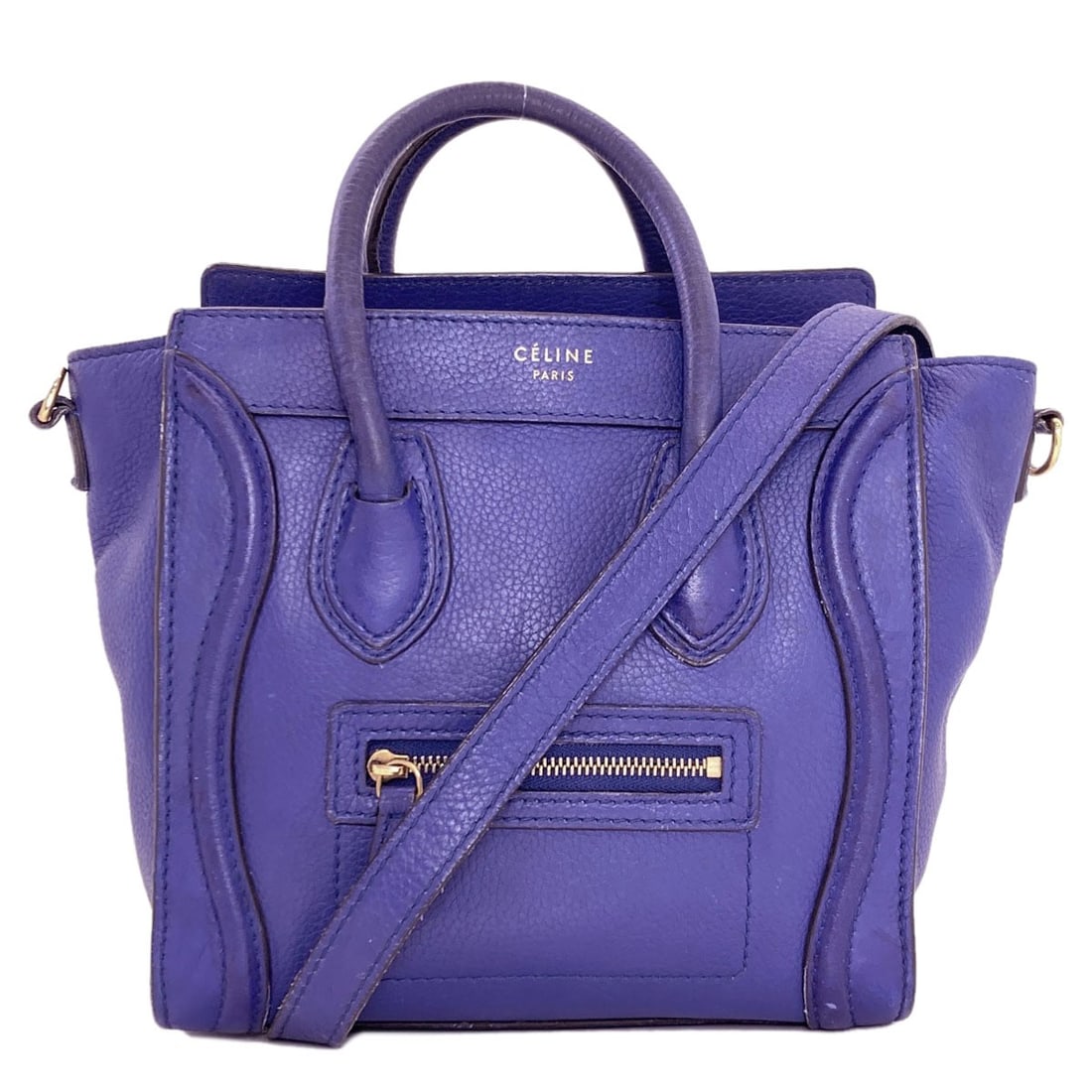 Nano 2 Way Leather Handbag Luggage Celine: Nano 2 Way Leather Handbag Luggage Celine Blue Celine Nano 2 Way Leather Handbag with Detachable Strap, featuring a 7.5 inch height, 3.1 inch depth, and made from high-quality leather. The bag's