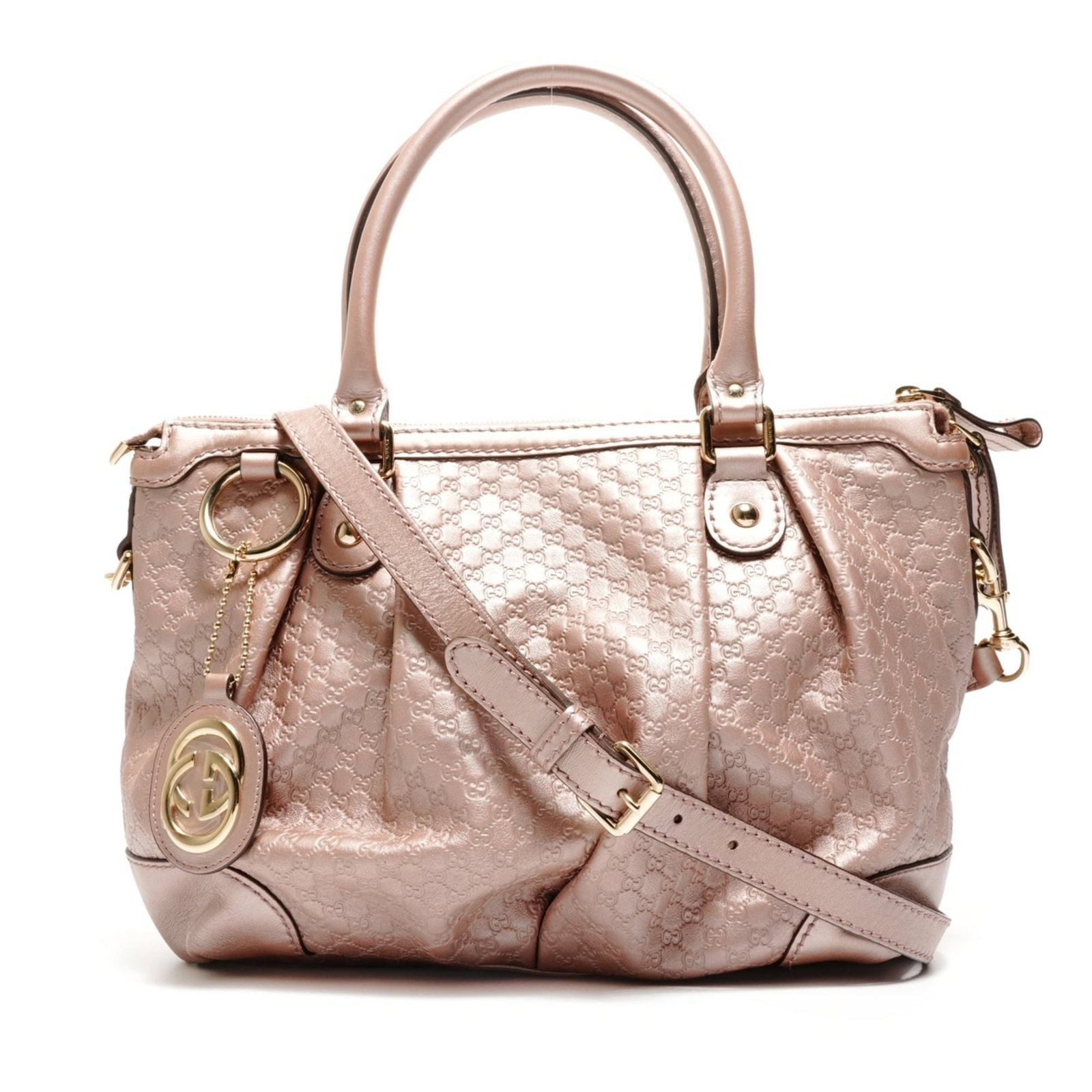 Gucci Leather Micro Bag Shoulder: Gucci Leather Micro Bag Shoulder The Gucci Leather Micro Bag Shoulder boasts a striking pink hue, perfectly balanced by its sleek micro GG leather material. Measuring 25cm x 35cm x 13cm, this stylish