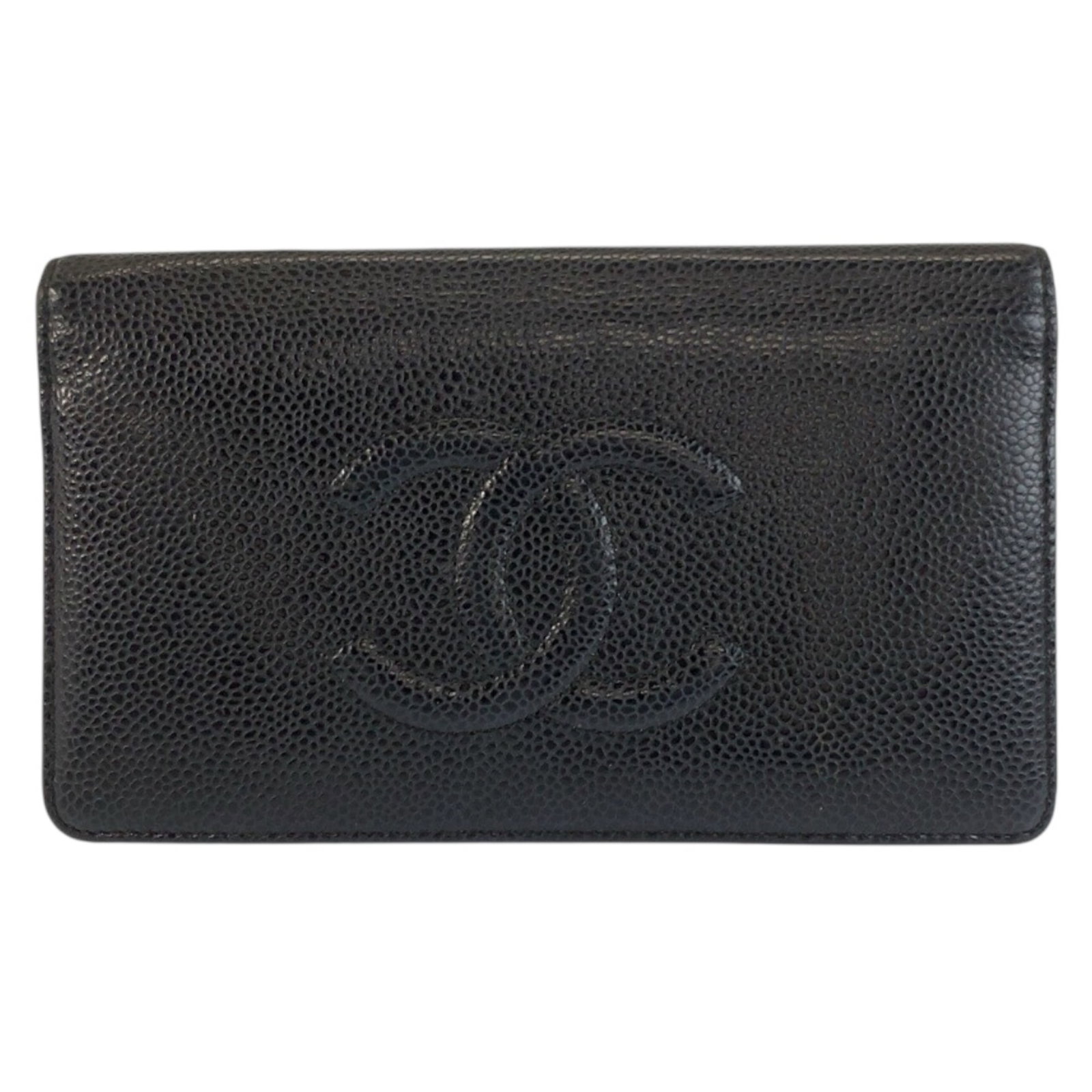 Chanel Long Wallet (Bi-Fold) Leather: Chanel Long Wallet (Bi-Fold) Leather Black leather bi-fold wallet from Chanel, measuring 10.5cm x 18cm x 2cm, crafted for everyday use. This long wallet features a classic design, perfect for storing