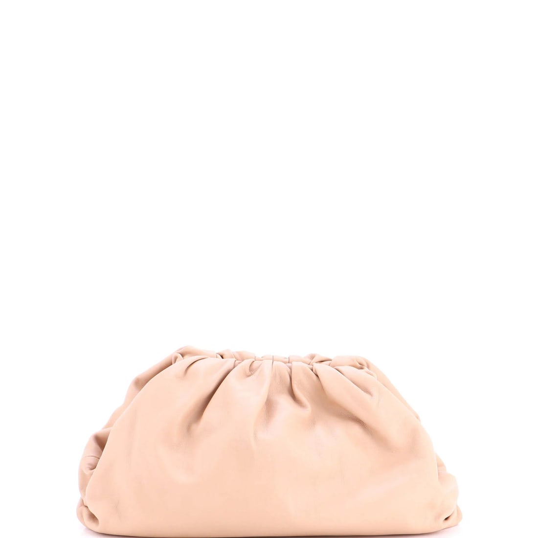 Bottega Veneta The Pouch Leather: Bottega Veneta The Pouch Leather Neutral-colored Bottega Veneta The Pouch Leather clutch features a 26" strap drop and measures 8" high, 15" wide, and 6" deep. The exterior shows scuffs, edge wear,
