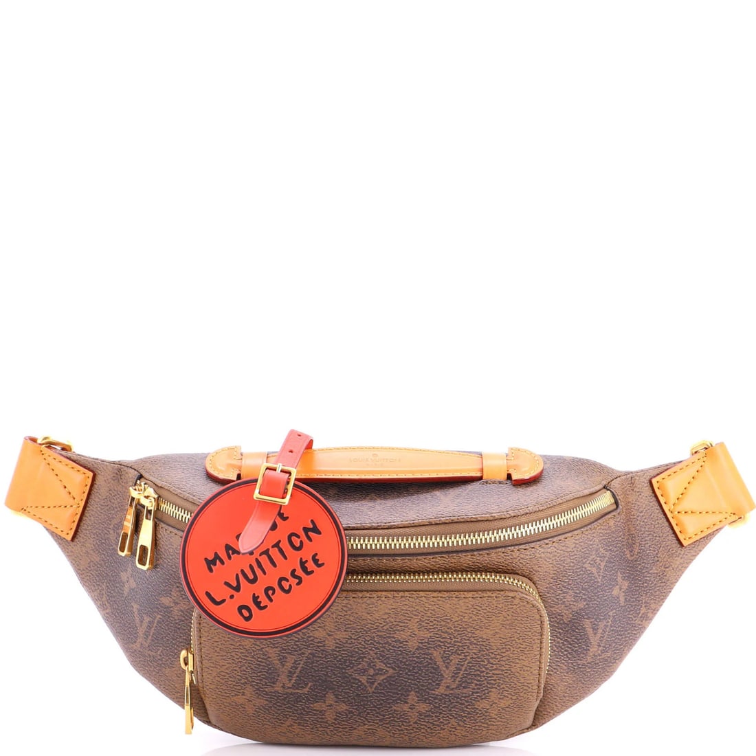 Vuitton Louis Monogram Leather Bumbag Dust Rush: Vuitton Louis Monogram Leather Bumbag Dust Rush Brown Louis Vuitton Rush Bumbag Dust Leather with Monogram Pattern, featuring a classic belt bag design with minor scuffs on the exterior and interior,