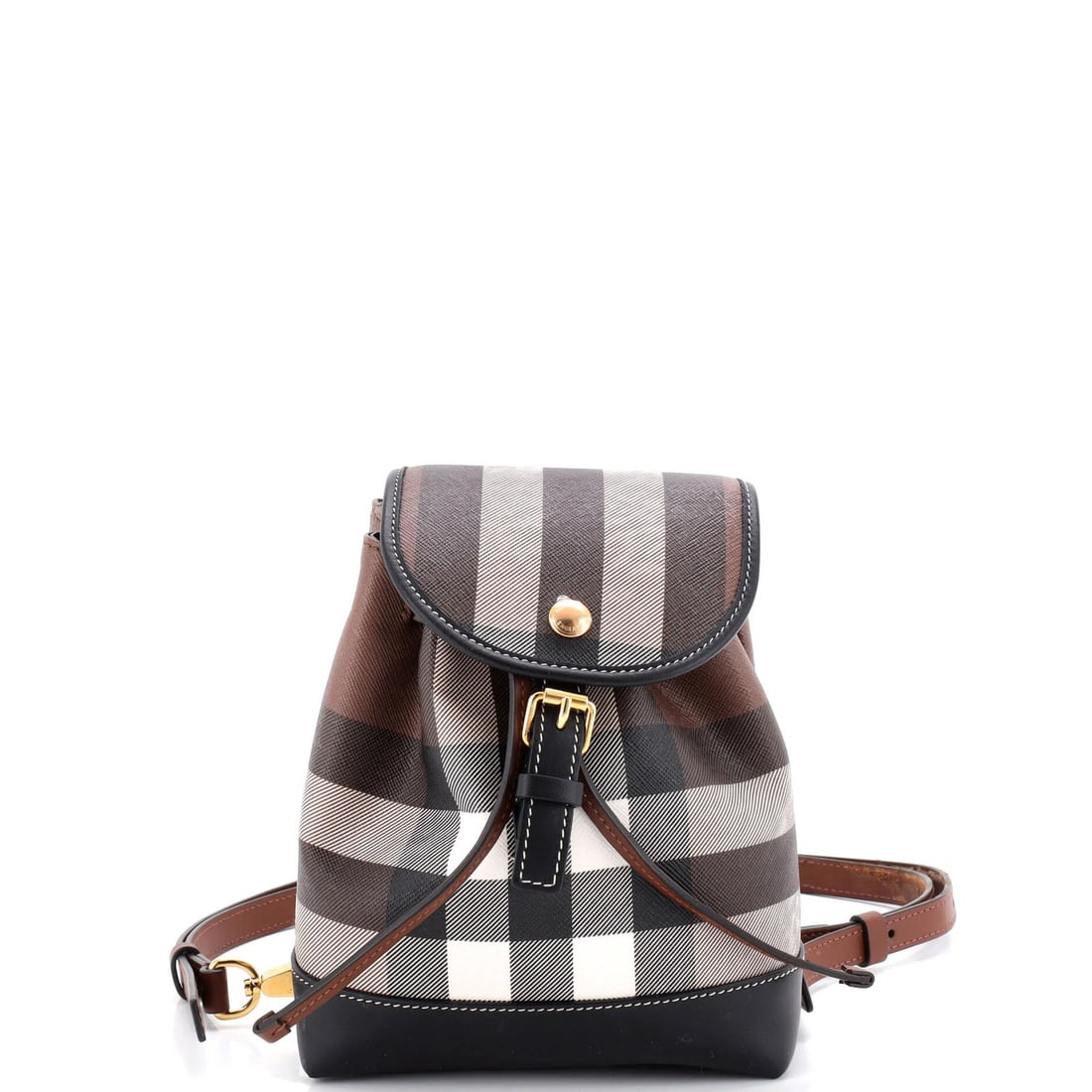 House Flap Backpack Coated Canvas Micro Burberry: House Flap Backpack Coated Canvas Micro Burberry Brown House Flap Backpack with Coated Canvas Exterior, Black Interior, and Gold Hardware, featuring a classic Burberry design. This micro-sized