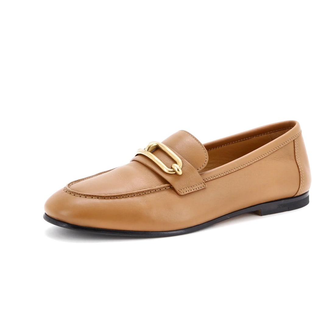 Hermes Women's Colette Leather Loafers: Hermes Women's Colette Leather Loafers Brown leather Colette loafers with gold hardware, featuring a classic design and premium leather exterior. The shoes display a mix of natural wear, including