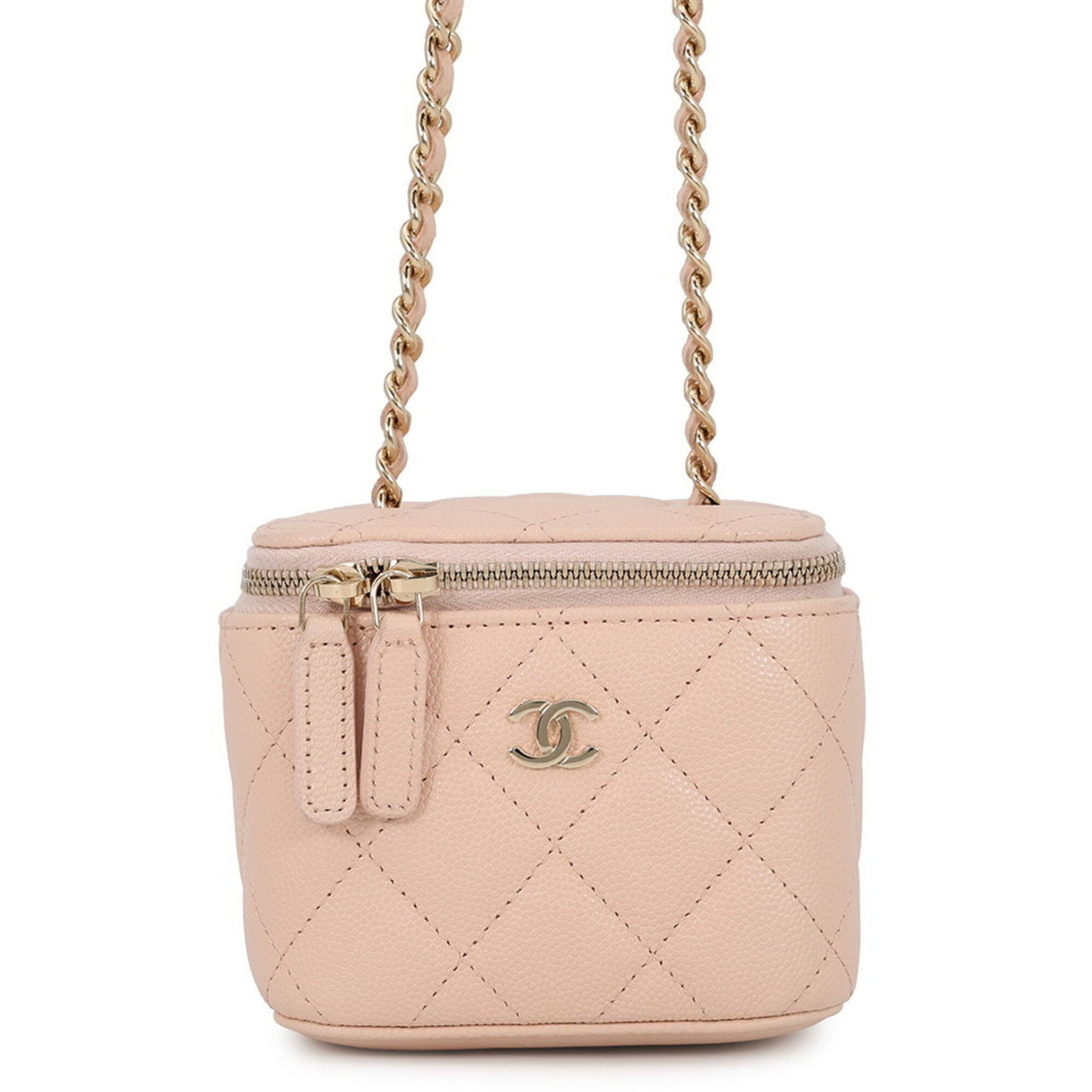 Calfskin Grained Shoulder Bag Handbag: Calfskin Grained Shoulder Bag Handbag Grained Calfskin Shoulder Bag in Pink Beige. This classic shoulder bag features a timeless design with a gold zipper and a sturdy 117cm strap. Made from high-qual