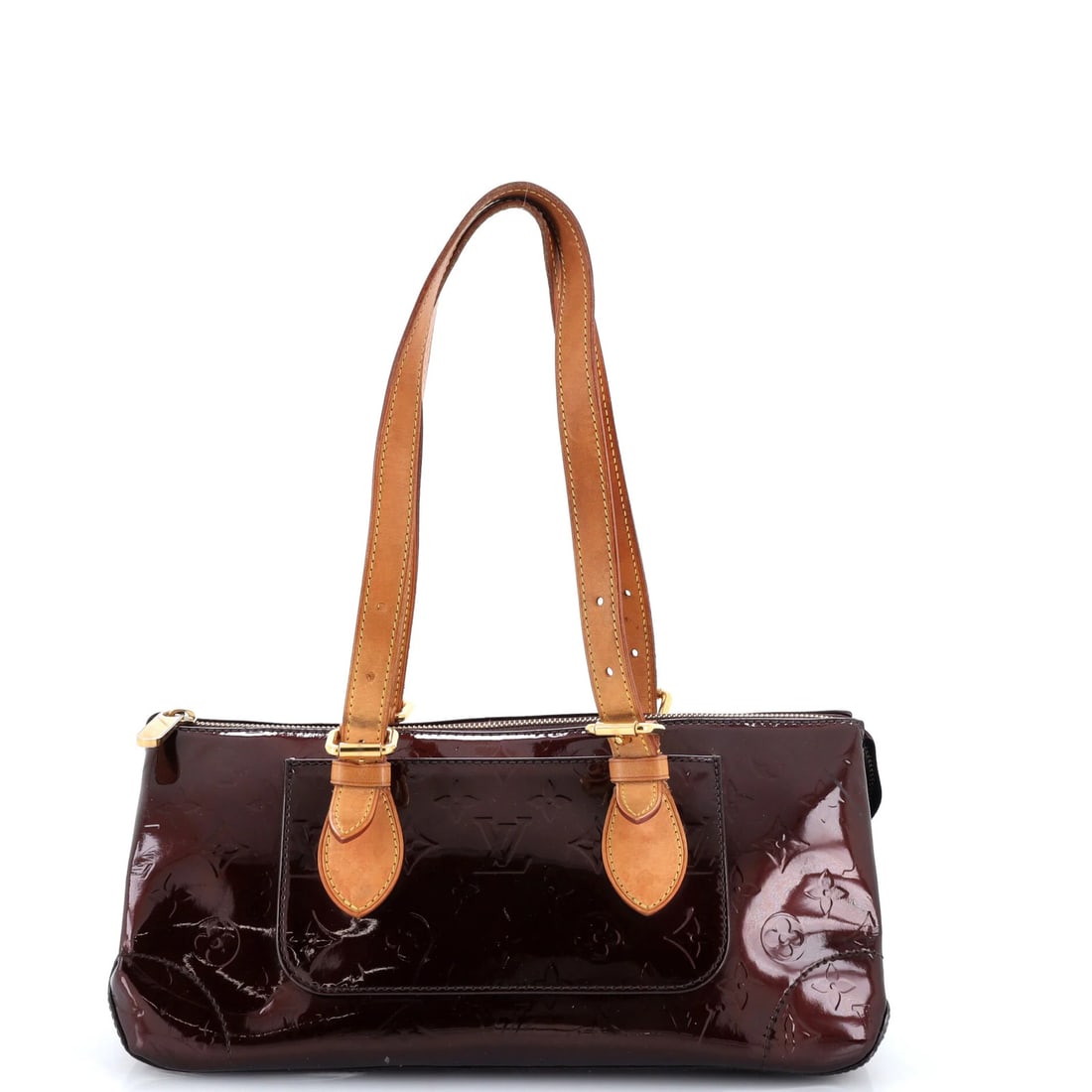 Vuitton Louis Rosewood Handbag Monogram Vernis: Vuitton Louis Rosewood Handbag Monogram Vernis Burgundy patent leather exterior, adorned with the iconic Louis Vuitton monogram Vernis, adds a touch of luxury to this Rosewood Avenue handbag. The bag'