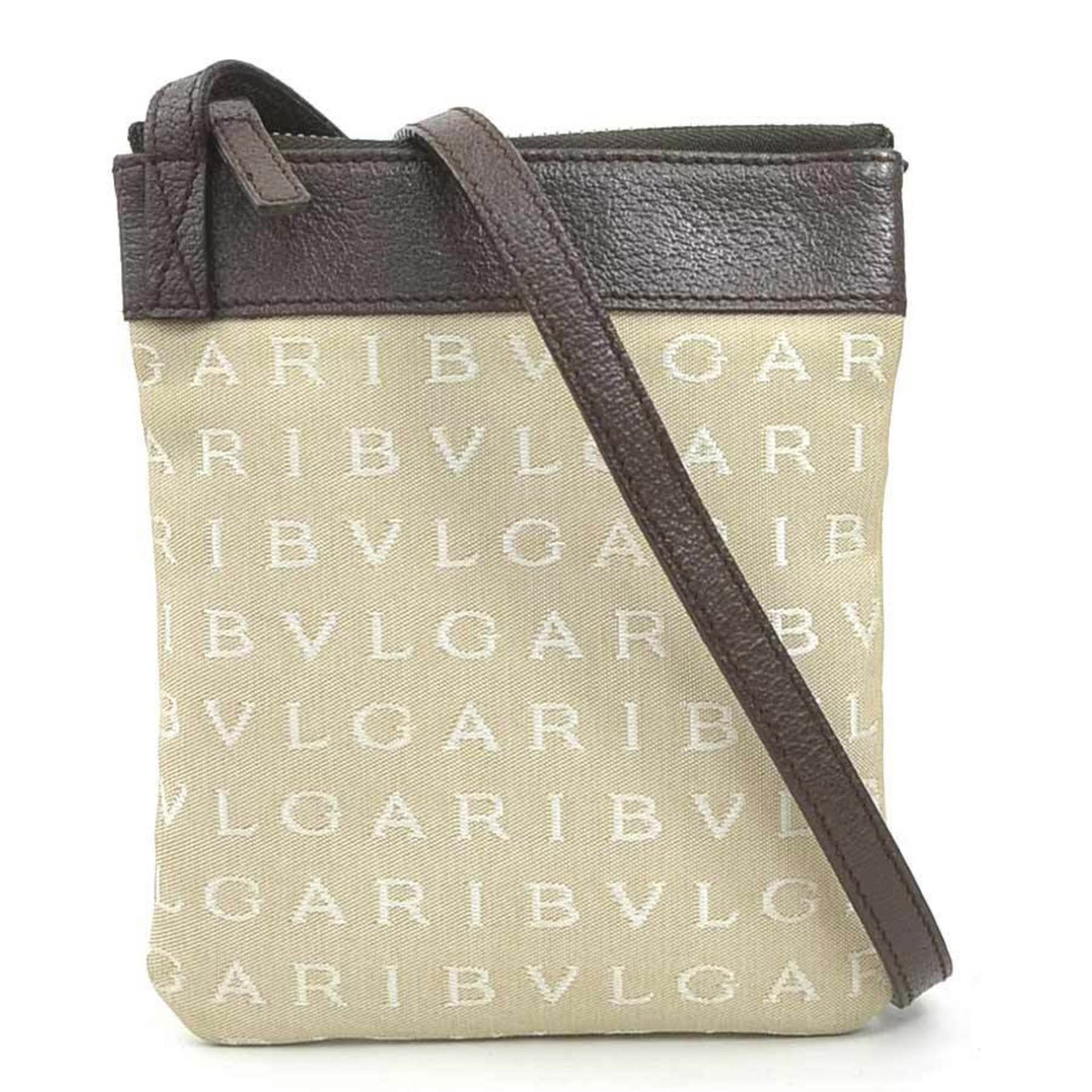 Canvas Leather Bag Shoulder Bvlgari: Canvas Leather Bag Shoulder Bvlgari Canvas Leather Bag by Bvlgari, featuring a unique combination of canvas and leather materials, is a stylish shoulder bag with a natural beige and brown color palett