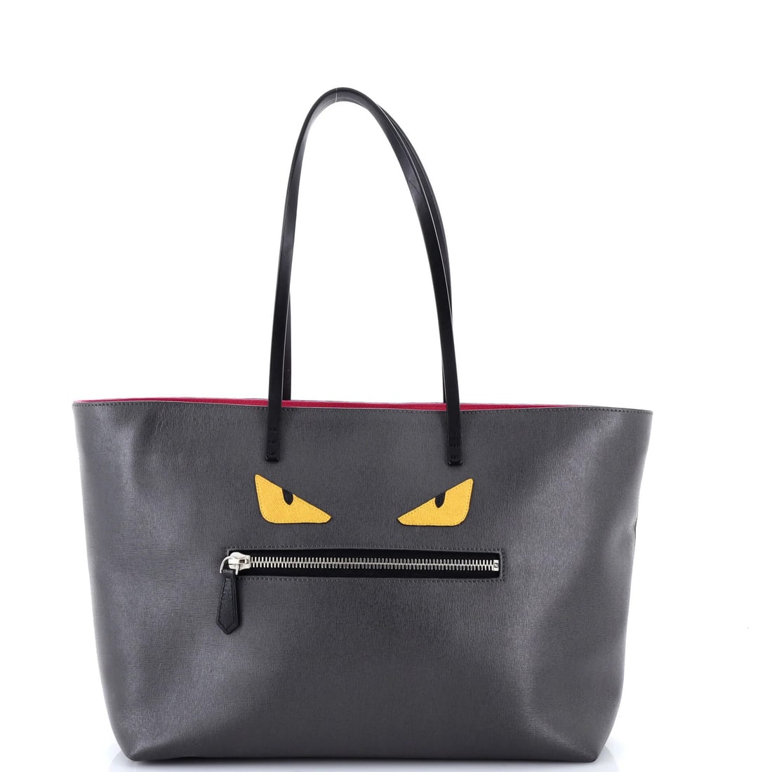 Fendi Monster Leather Medium Roll Tote: Fendi Monster Leather Medium Roll Tote Gray Fendi Monster Leather Medium Roll Tote with signature, featuring a medium size with 10" handle drop, 11" height, 14" width, and 6" depth, and a distinctive 