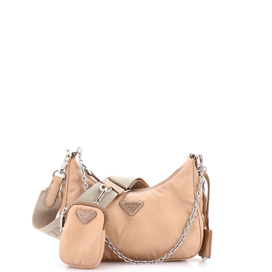 Re Edition Small Prada 2005 Bag Tessuto Shoulder: Re Edition Small Prada 2005 Bag Tessuto Shoulder Small Re-Edition 2005 Prada Tessuto Shoulder Bag in Neutral Color. This cross-body bag features a neutral exterior made of nylon and a subtle interior 