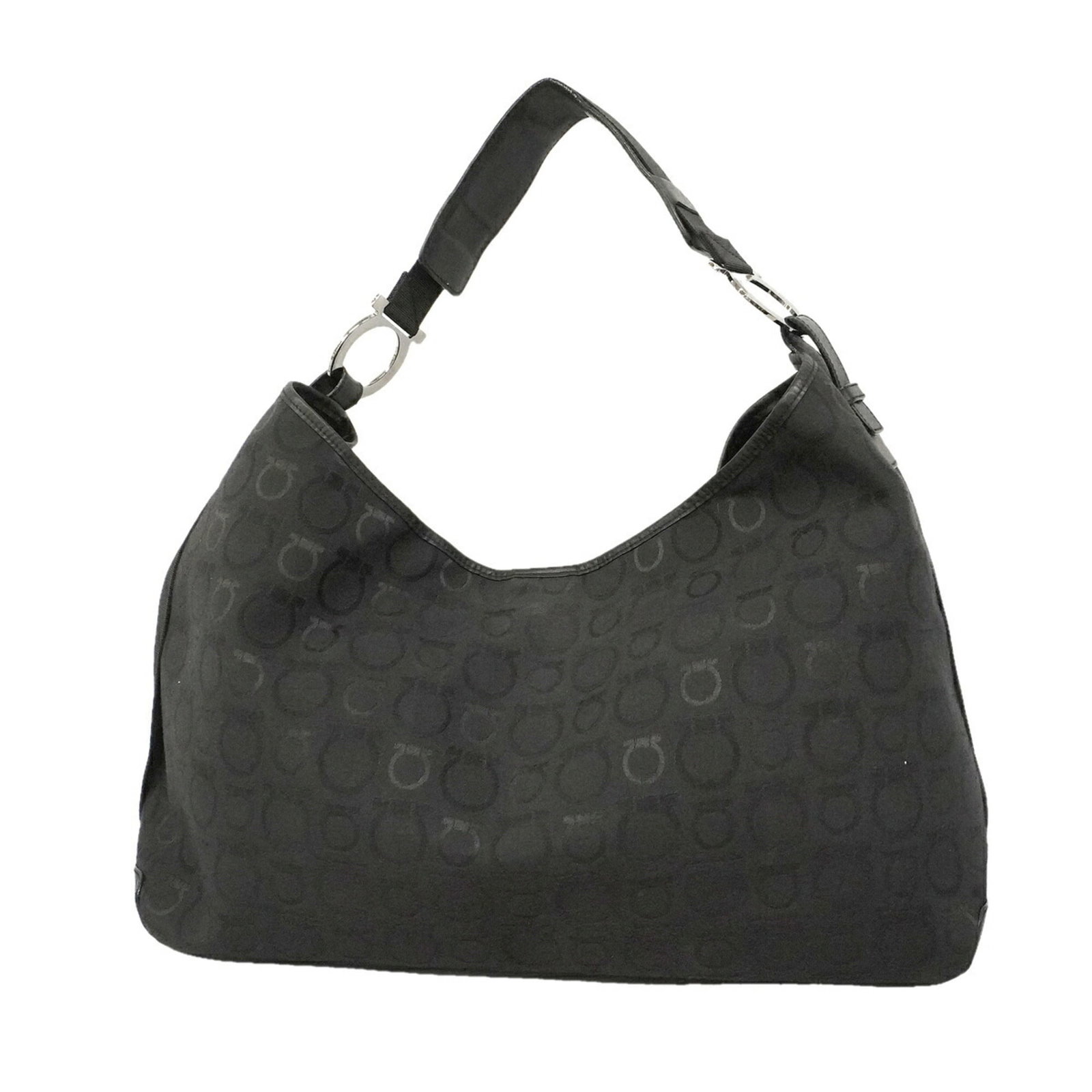 Shoulder Bag Canvas By Ferragamo Salvatore: Shoulder Bag Canvas By Ferragamo Salvatore Canvas by Ferragamo Salvatore shoulder bag in black with silver hardware, measuring 27.5cm x 42cm x 14cm. This canvas shoulder bag features a classic design