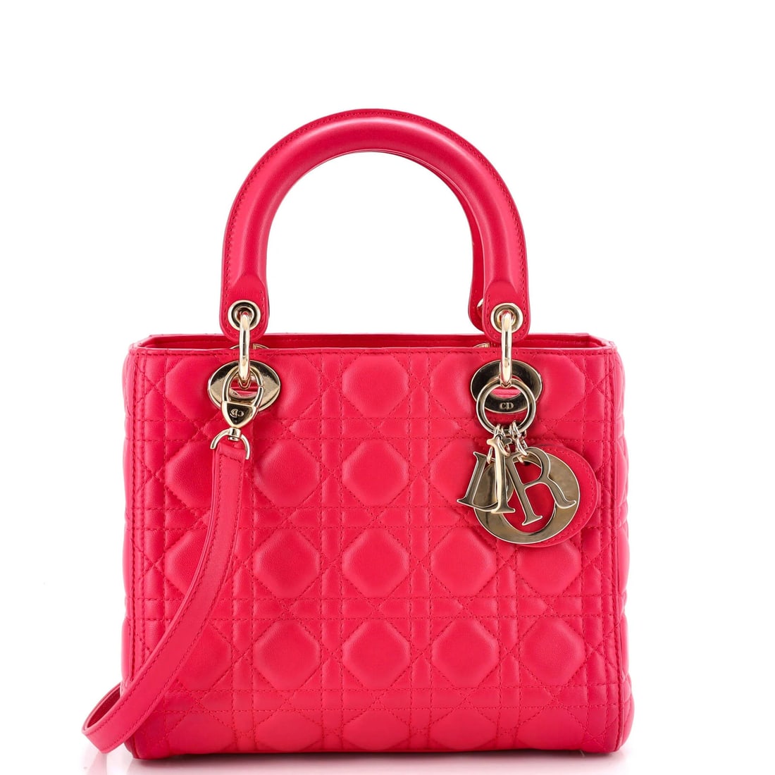 Lady Dior Bag Medium Quilt Lambskin Cannage Christian Dior: Lady Dior Bag Medium Quilt Lambskin Cannage Christian Dior The Lady Dior Bag Medium Quilt Lambskin Cannage in pink is a stylish and elegant accessory featuring a quilted design and top handle. Measuri
