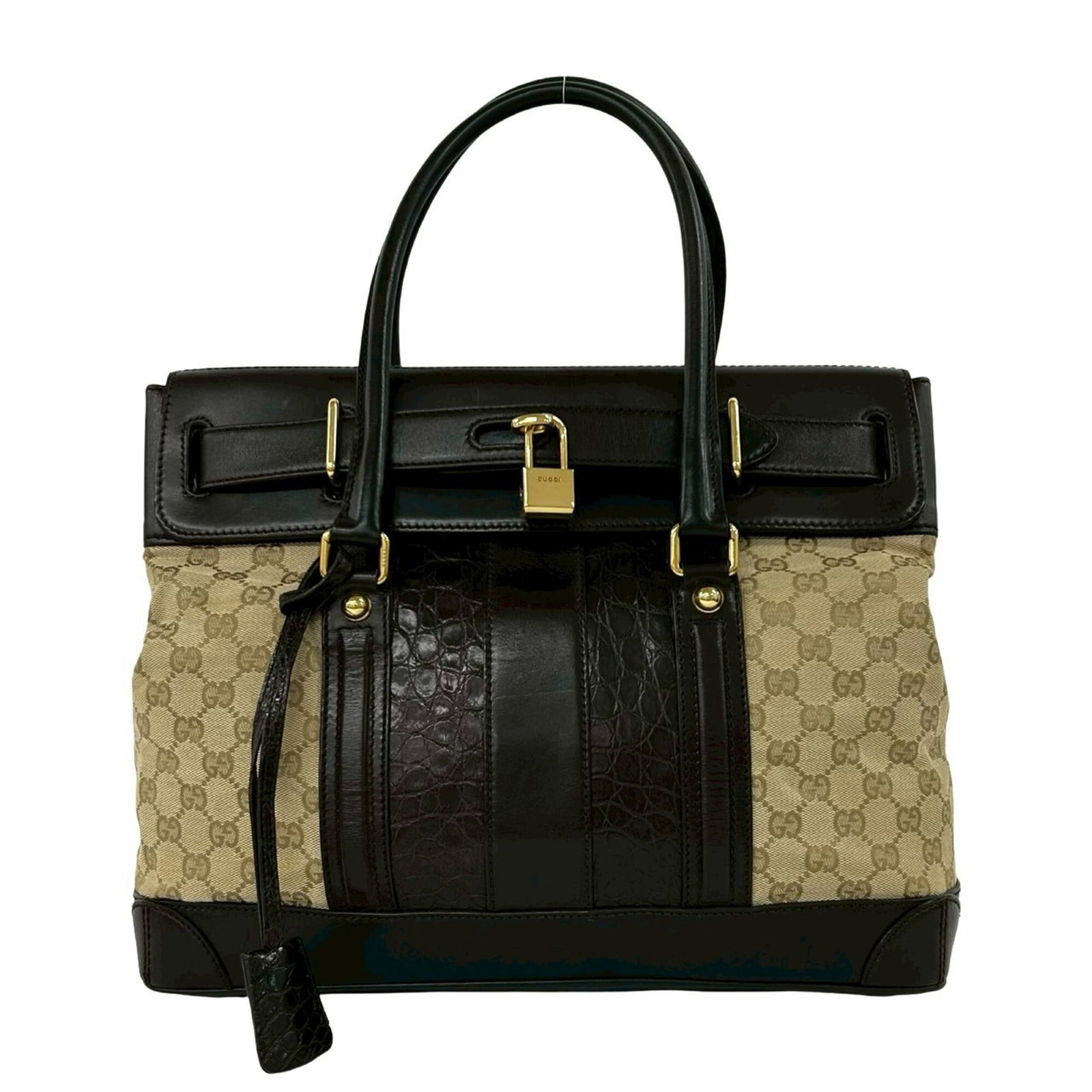 Boston Bag Canvas Leather Handbag Tote Gucci: Boston Bag Canvas Leather Handbag Tote Gucci Canvas and leather combine in this iconic Boston bag design, featuring a classic beige and brown color combination. The bag measures 28cm x 36cm x 16.5cm, 