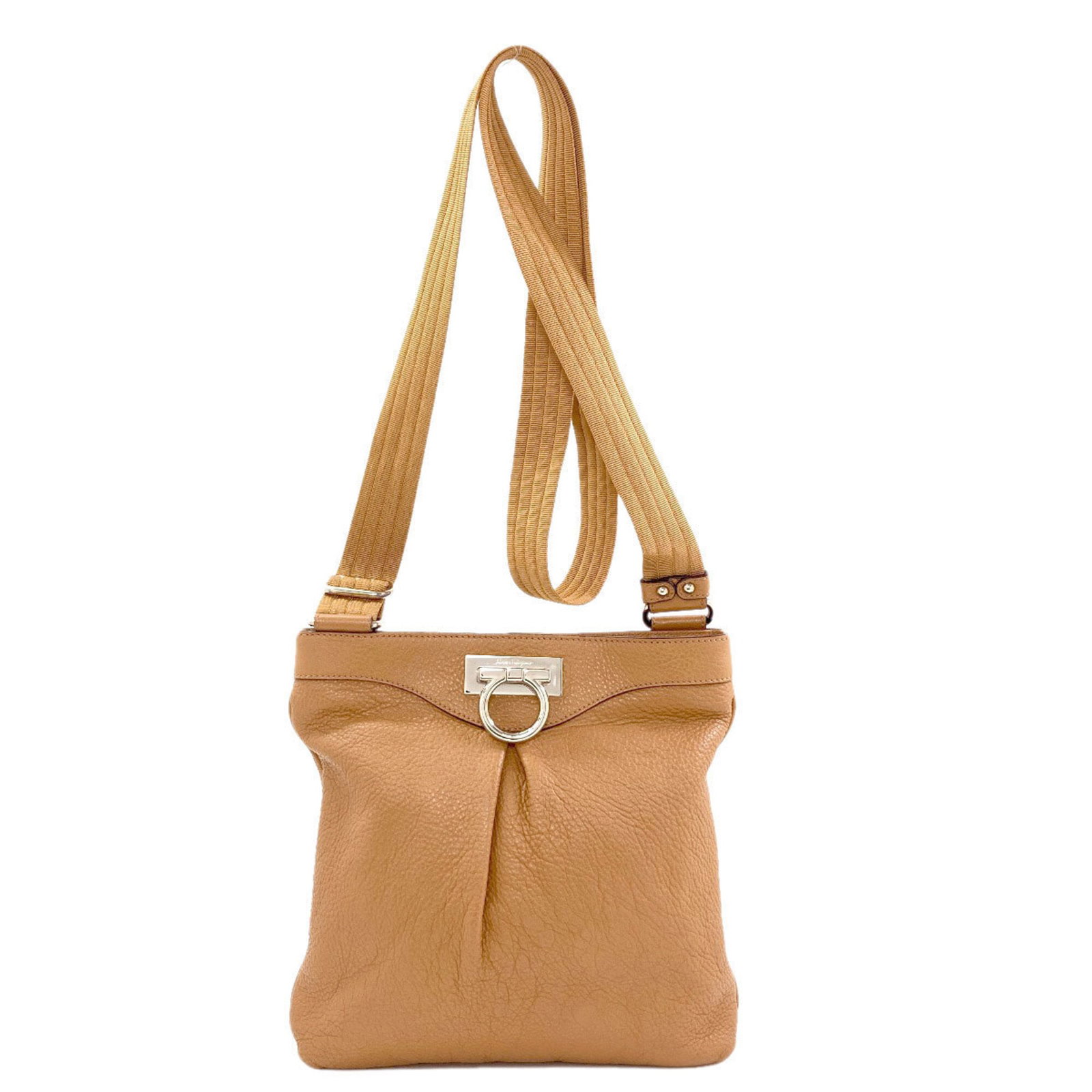 Ferragamo Leather Shoulder Bag: Ferragamo Leather Shoulder Bag Brown leather shoulder bag from Salvatore Ferragamo, measuring 26cm x 24cm x 3cm. Made from high-quality leather, this classic design features a timeless combination of 