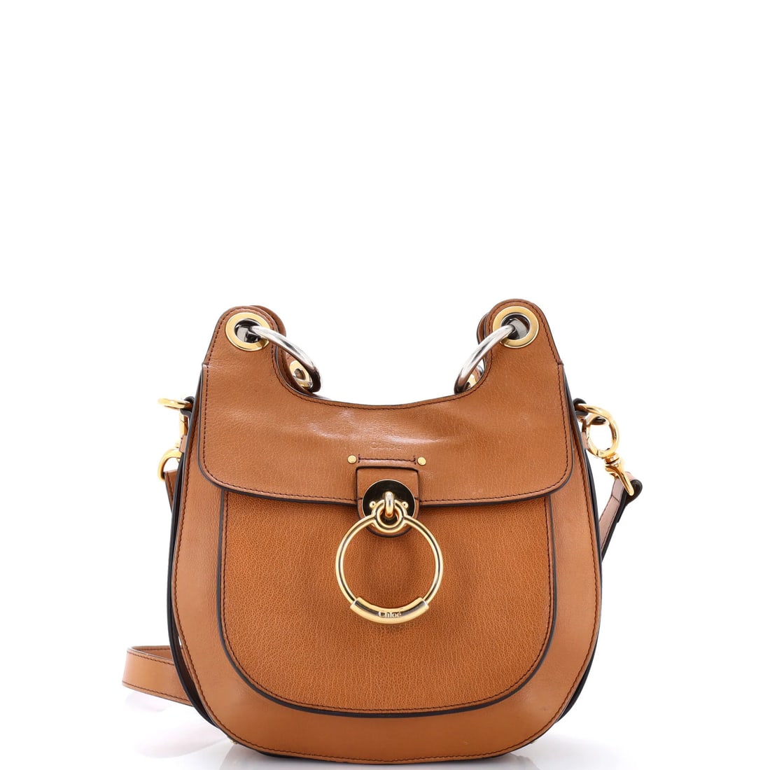 Hobo Chloe Small Leather Tess: Hobo Chloe Small Leather Tess Small Leather Hobo with Gold and Silver Hardware, Brown Exterior, and Neutral Interior. This Chloe Small Leather Tess features a classic hobo design with a brown leather 