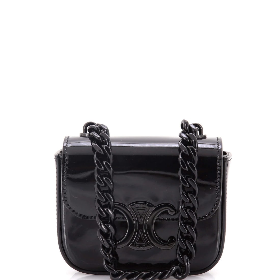 Claude Chain Celine Patent Mini Shoulder Bag: Claude Chain Celine Patent Mini Shoulder Bag Patent leather exterior gives this mini shoulder bag a sleek, sophisticated look. The classic design features a chain-link strap and a compact size,