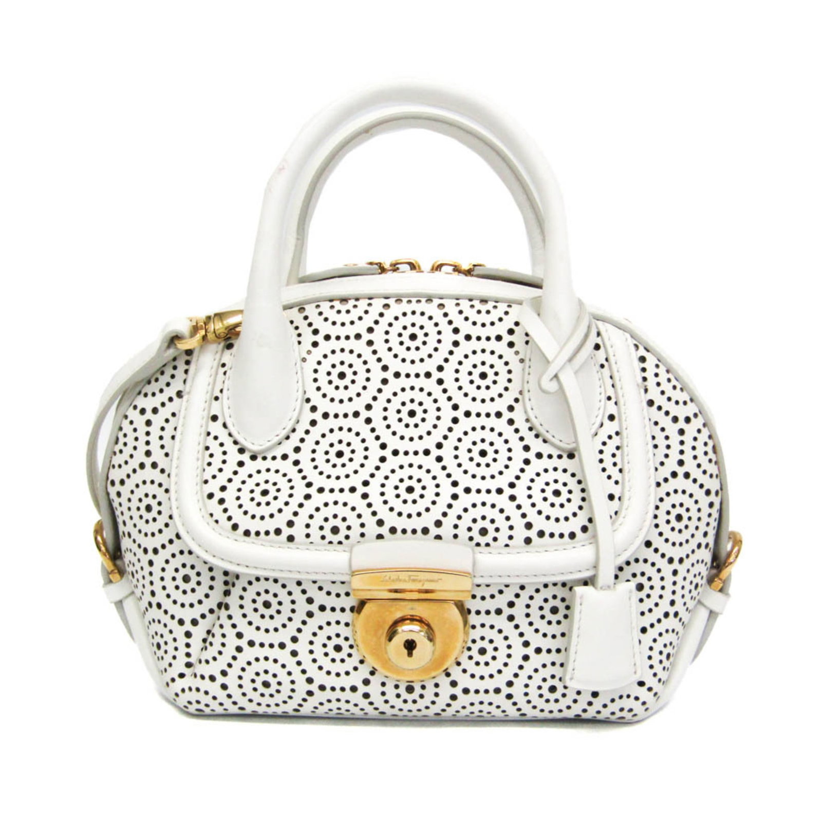 Ferragamo Salvatore Handbag Leather Bag Shoulder: Ferragamo Salvatore Handbag Leather Bag Shoulder This elegant Salvatore Ferragamo handbag features a striking white leather exterior with a zipper closure and a spacious zipper pocket inside. The