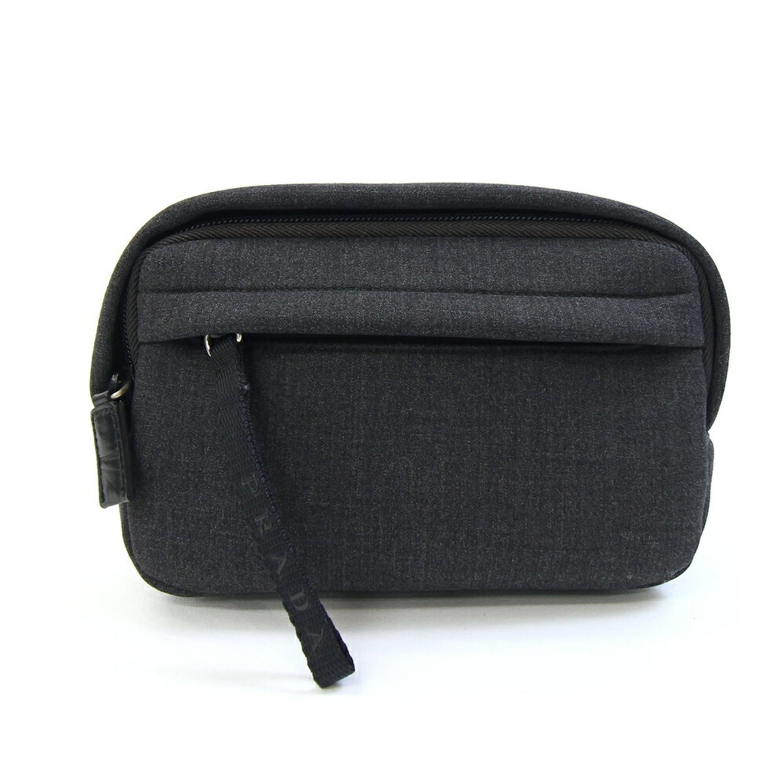 Pouch Handbag Canvas: Pouch Handbag Canvas Gray canvas pouch handbag from Prada, measuring 14cm x 19cm x 5cm, with a classic design that showcases the brand's signature style. This stylish accessory features a neutral gray