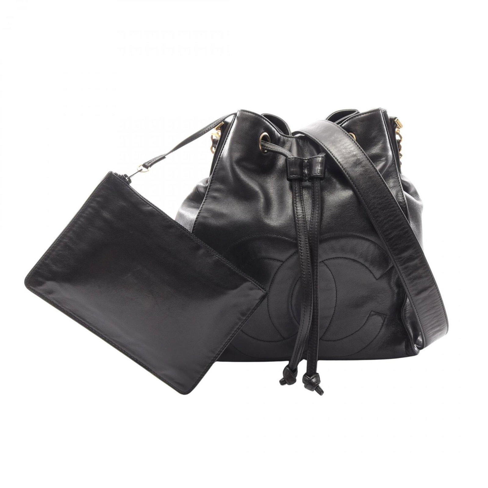 Shoulder Bag Leather Chanel: Shoulder Bag Leather Chanel Black lambskin shoulder bag from Chanel, measuring 29cm x 26cm x 13cm. Made from high-quality leather, this bag features a classic design that exudes timeless elegance.