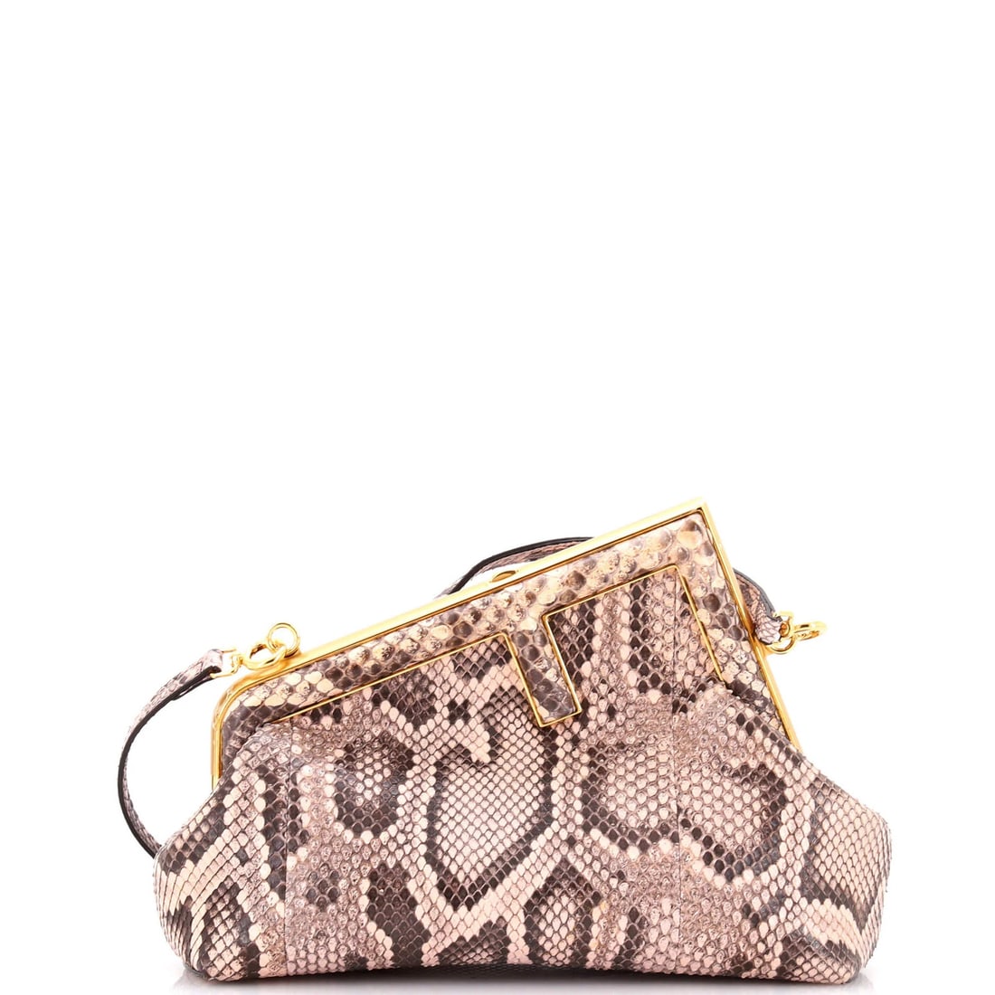 Python Small Bag Fendi First: Python Small Bag Fendi First Python Small Bag Fendi First. This pink python small shoulder bag features a sleek design with a gold hardware accent. With its 7.5" height, 9" width, and 4" depth, it's a