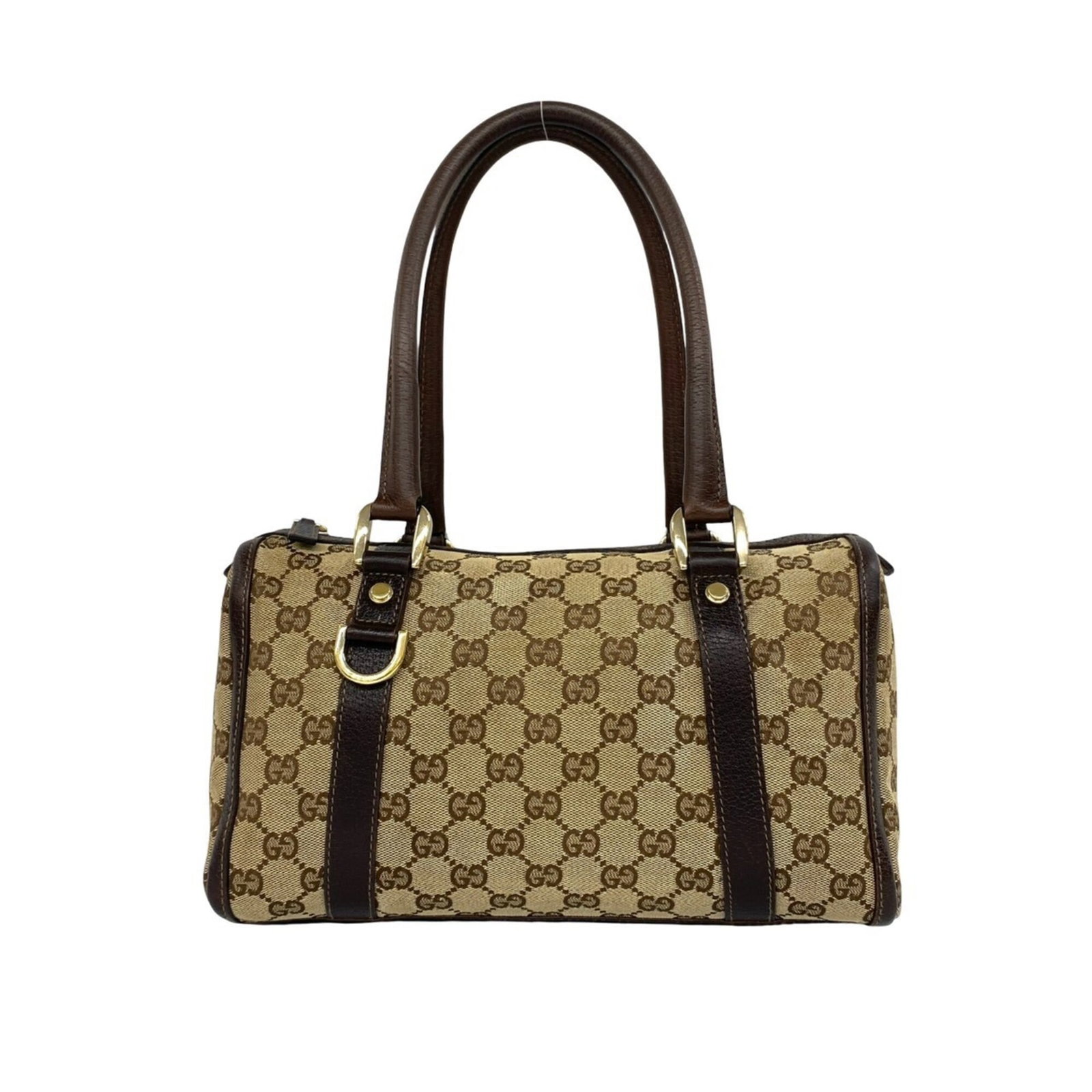 Gucci Boston Bag Handbag Shoulder Bag Canvas Leather: Gucci Boston Bag Handbag Shoulder Bag Canvas Leather Brown canvas and leather Gucci Boston bag with a classic shoulder design, measuring 16cm x 27cm x 10.5cm. This stylish handbag features a timeless 