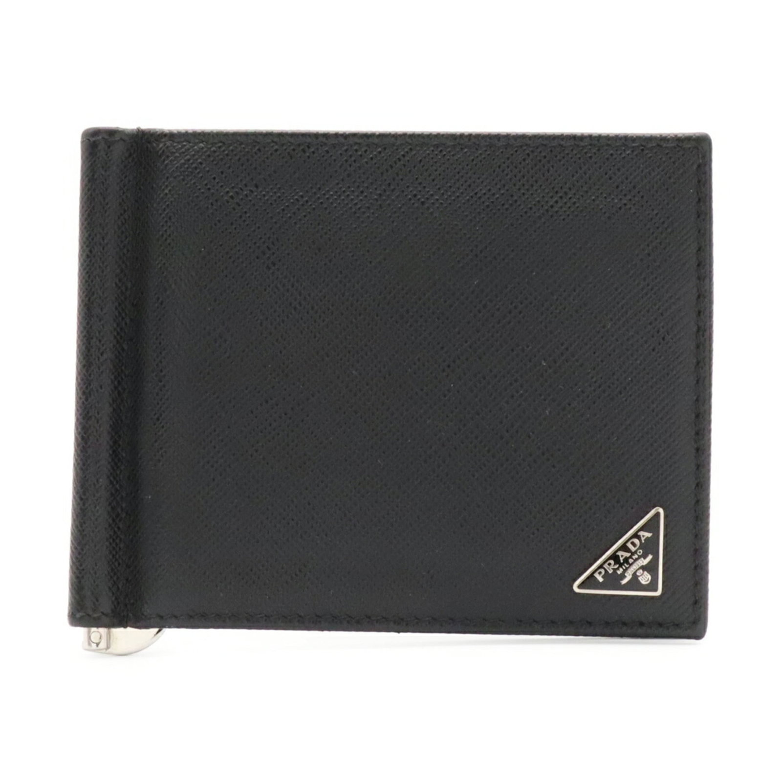 Bi fold leather wallet: Bi fold leather wallet Black leather bi-fold wallet from Prada, measuring 8.5cm x 11cm, with classic design and sleek Nero color. Made from high-quality leather, this wallet features a timeless and