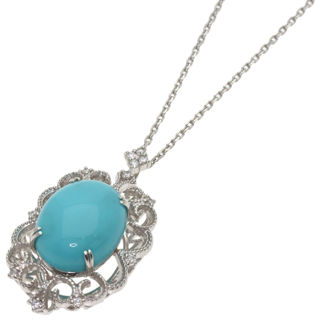11.71Ct Turquoise Diamond Necklace Platinum Pt900 Pt850 17.19G: 11.71Ct Turquoise Diamond Necklace Platinum Pt900 Pt850 17.19G The 11.71ct Turquoise Diamond Necklace boasts a striking combination of platinum and turquoise, set in a sleek platinum chain. This