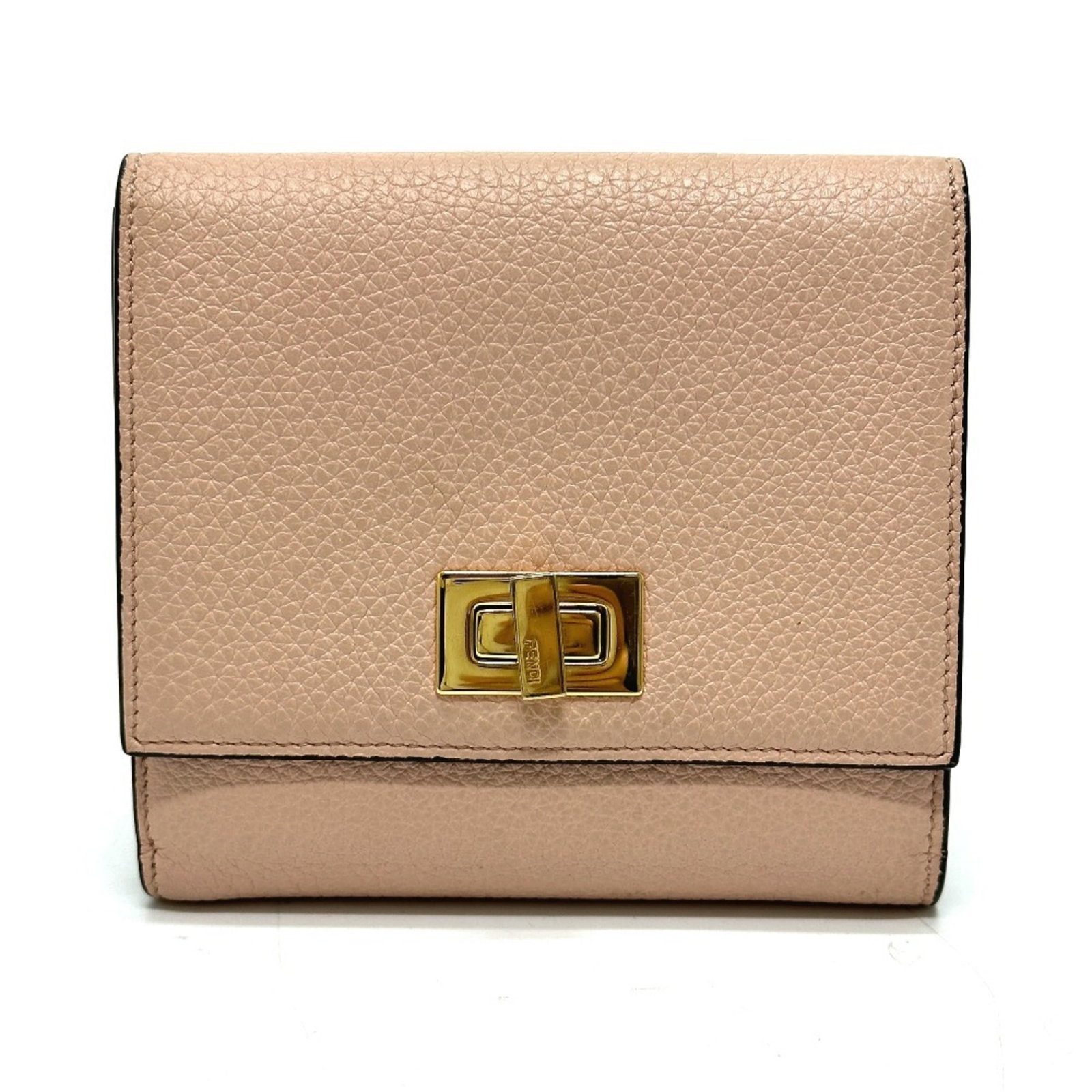 Fendi Wallet (Bi-Fold) Leather: Fendi Wallet (Bi-Fold) Leather This Fendi bi-fold wallet is crafted from high-quality leather in a vibrant pink hue. Measuring 11cm x 12cm, it features a sleek design with a sturdy box included for st