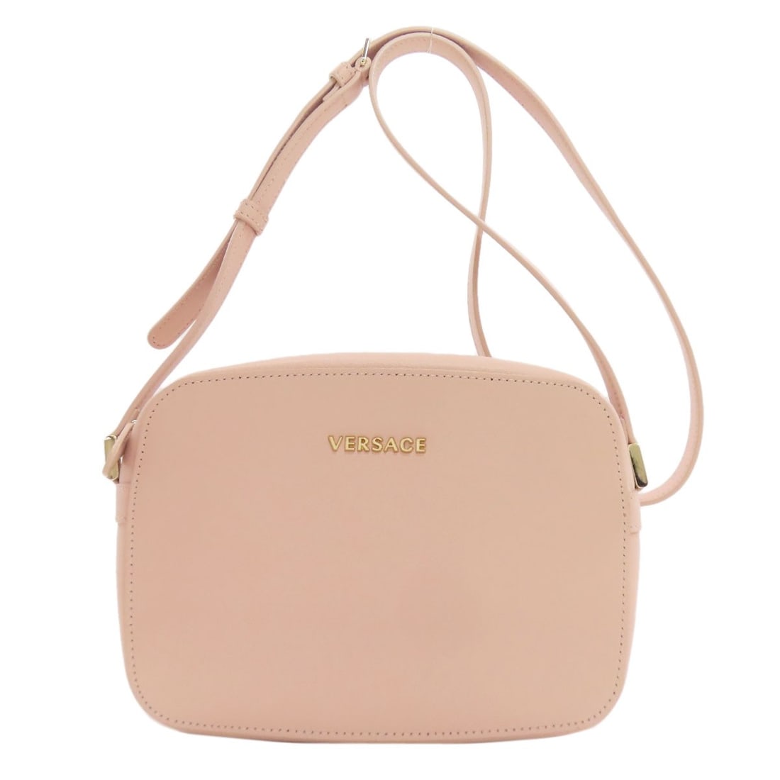 Logo Versace Leather Bag Shoulder: Logo Versace Leather Bag Shoulder Pink leather shoulder bag from VERSACE, featuring a bold pink exterior with a signature. This stylish shoulder bag is made from high-quality leather and boasts a clas