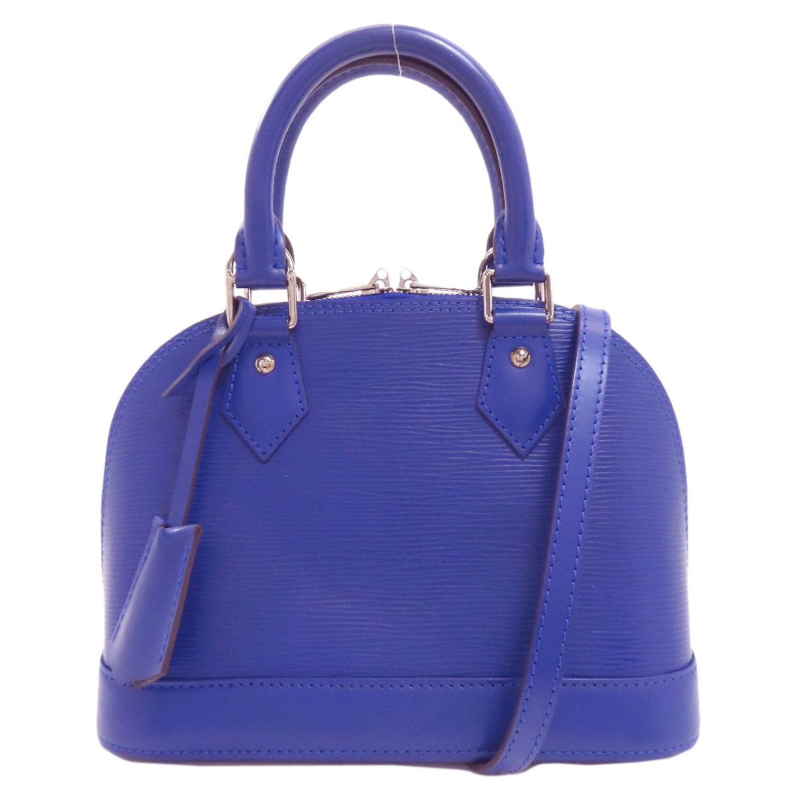 Epi Leather Louis Vuitton Handbag: Epi Leather Louis Vuitton Handbag Epi leather Louis Vuitton handbag in blueberry color, featuring a classic design with a clochette, key, padlock, and adjustable shoulder strap. Measuring 17.5cm x 23.