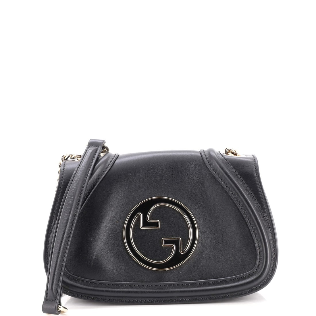 Blondie NM Leather Chain Small Gucci Crossbody Bag: Blondie NM Leather Chain Small Gucci Crossbody Bag Small and stylish, this Gucci Blondie NM Leather Chain Crossbody Bag features a sleek black exterior with minor creases, scuffs, and edge wear. The b