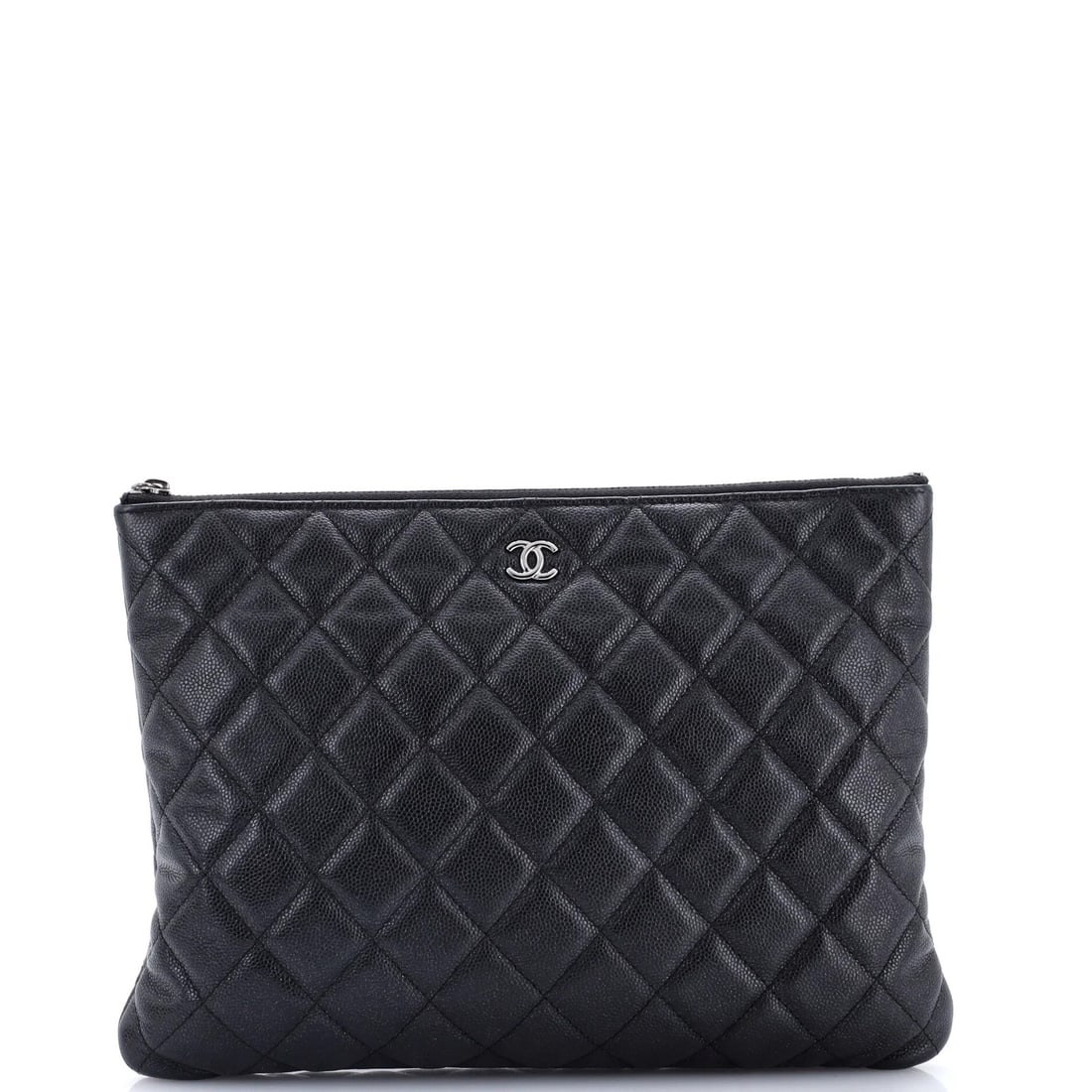 Chanel Case Quilted Caviar Medium Clutch: Chanel Case Quilted Caviar Medium Clutch Black quilted caviar leather medium clutch by Chanel, featuring a classic design with clean lines and sophisticated style. Measuring 8" in height, 10.5" in wid