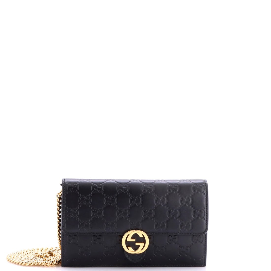 Gucci Icon Wallet on Chain Guccissima Leather: Gucci Icon Wallet on Chain Guccissima Leather The Gucci Icon Wallet on Chain Guccissima Leather features a sleek black exterior with a gold hardware accent, complemented by a chain strap for a chic