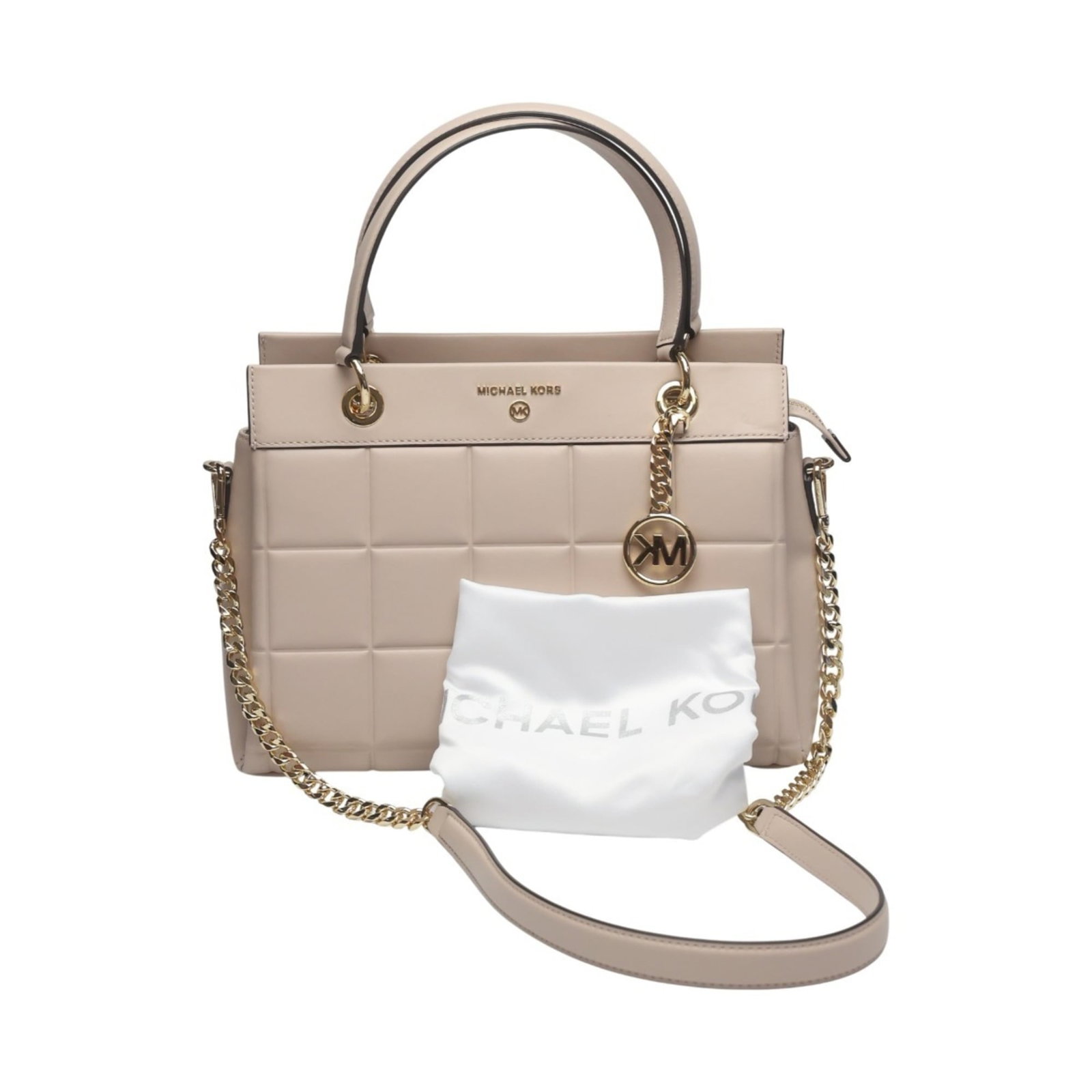 Michael Kors Leather Handbag Shoulder Bag: Michael Kors Leather Handbag Shoulder Bag Pink beige leather shoulder bag with a classic design, featuring a 22cm x 31cm x 12cm size and a dust bag and shoulder strap for added convenience. This