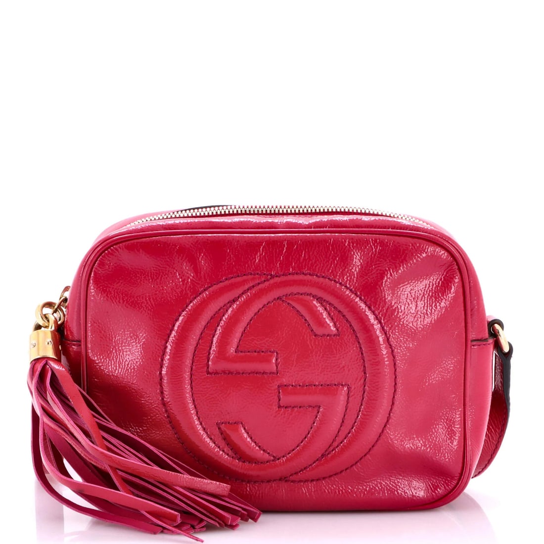 Patent Small Gucci Crossbody Soho Disco Bag: Patent Small Gucci Crossbody Soho Disco Bag Patent Small Gucci Soho Disco Crossbody Bag in Pink. This patent leather crossbody bag features a small size, 6" height, 8" width, and 3" depth, with a 21-2