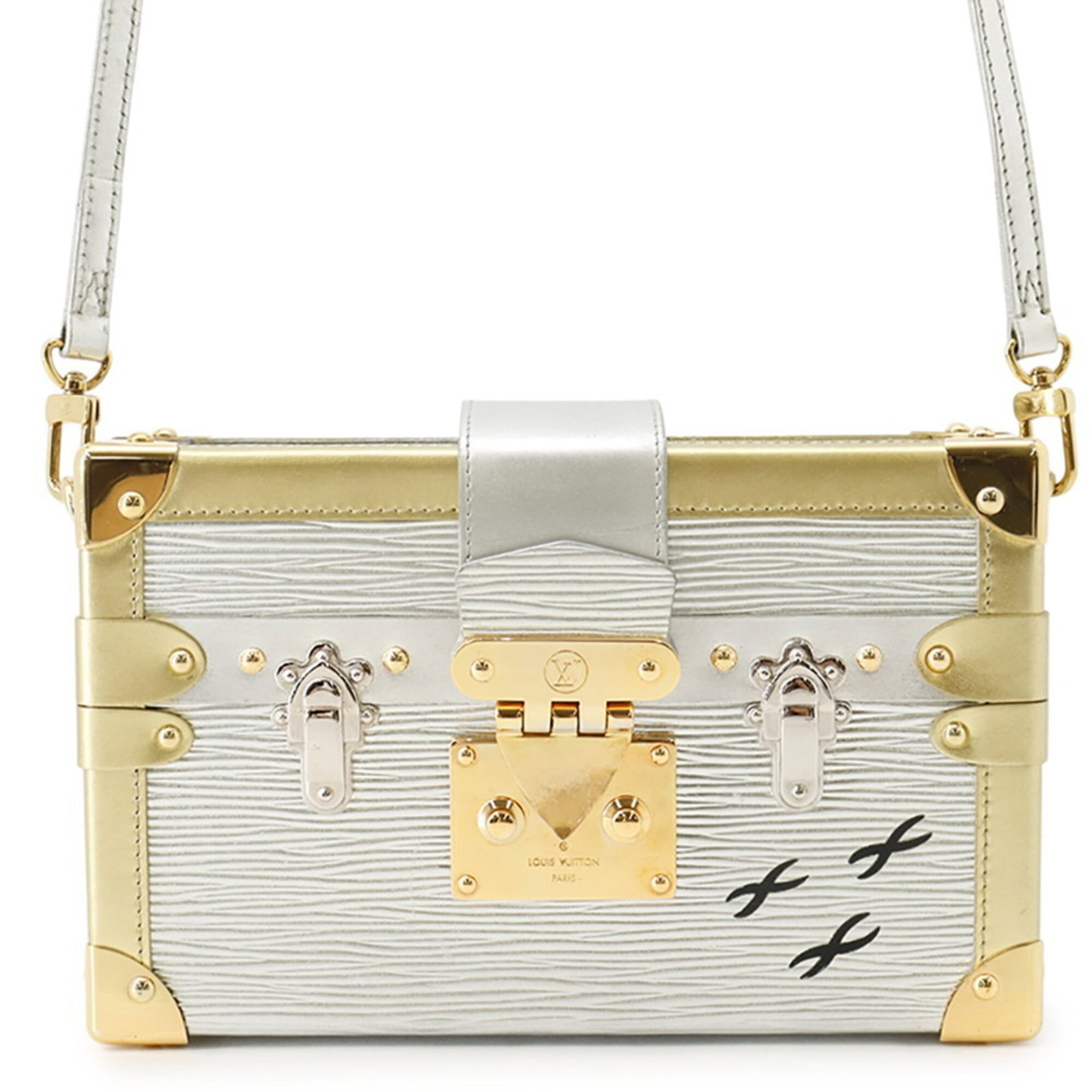 Vuitton Handbag Louis Clutch Bag Shoulder: Vuitton Handbag Louis Clutch Bag Shoulder Gold and Silver Louis Vuitton Epi Electric Clutch Bag Shoulder Bag for Women. This luxurious shoulder bag features a sleek design with a 12.5cm x 20cm x