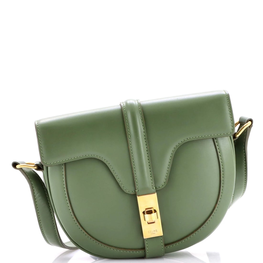 Celine Besace 16 Bag Smooth Calfskin Small: Celine Besace 16 Bag Smooth Calfskin Small The Celine Besace 16 Bag Smooth Calfskin Small features a sleek, green leather exterior with a smooth finish, adorned with gold hardware. This small,