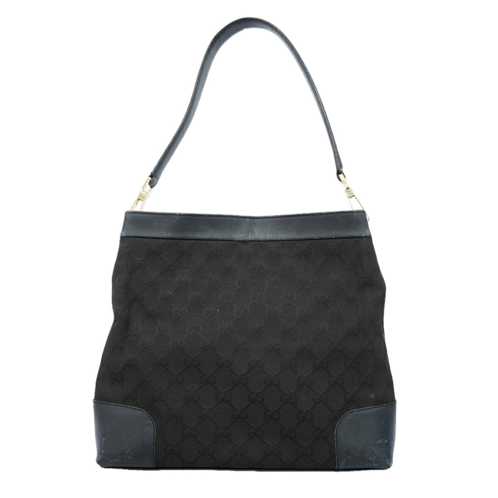 Shoulder Bag Canvas: Shoulder Bag Canvas Canvas shoulder bag in black with gold hardware, measuring 25.5cm x 28cm x 6cm. The bag's canvas material and gold accents add a touch of luxury to its design. A signature is
