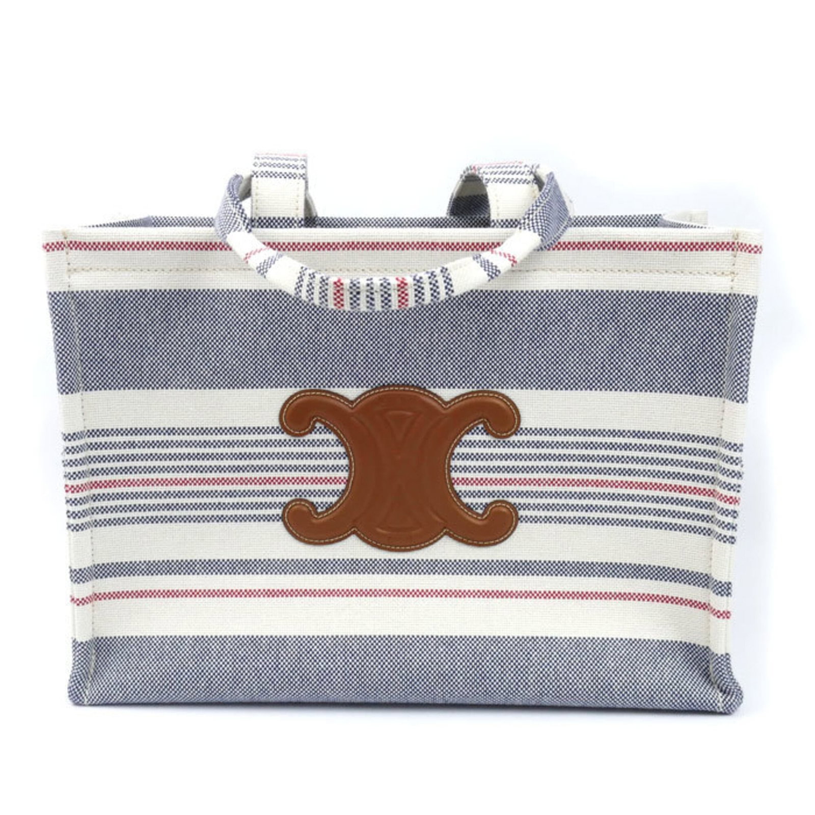 Canvas leather tote bag: Canvas leather tote bag Canvas leather tote bag from Celine, featuring a striking blue, red, and white color combination. Made from high-quality canvas and leather, this stylish tote measures 28cm x 4