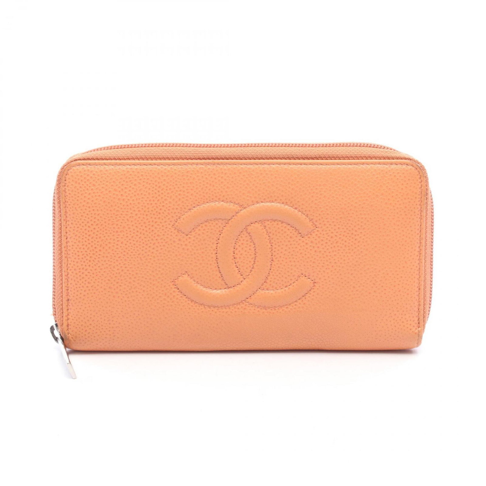 Chanel Long Wallet (Bi-Fold) Grained Calfskin: Chanel Long Wallet (Bi-Fold) Grained Calfskin Chanel's iconic long wallet features a sleek bi-fold design crafted from high-quality, grainy calfskin. The vibrant orange color adds a pop of