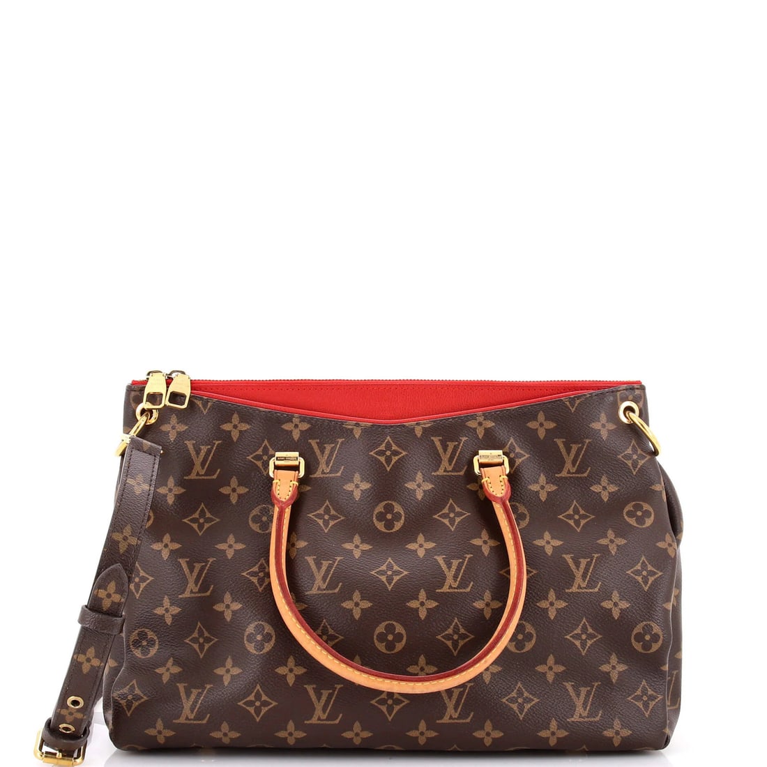 Tote Monogram Canvas with Leather Louis Vuitton: Tote Monogram Canvas with Leather Louis Vuitton Tote Monogram Canvas with Leather Louis Vuitton - A stylish and iconic shoulder bag featuring a bold red exterior with a canvas-coated leather finish