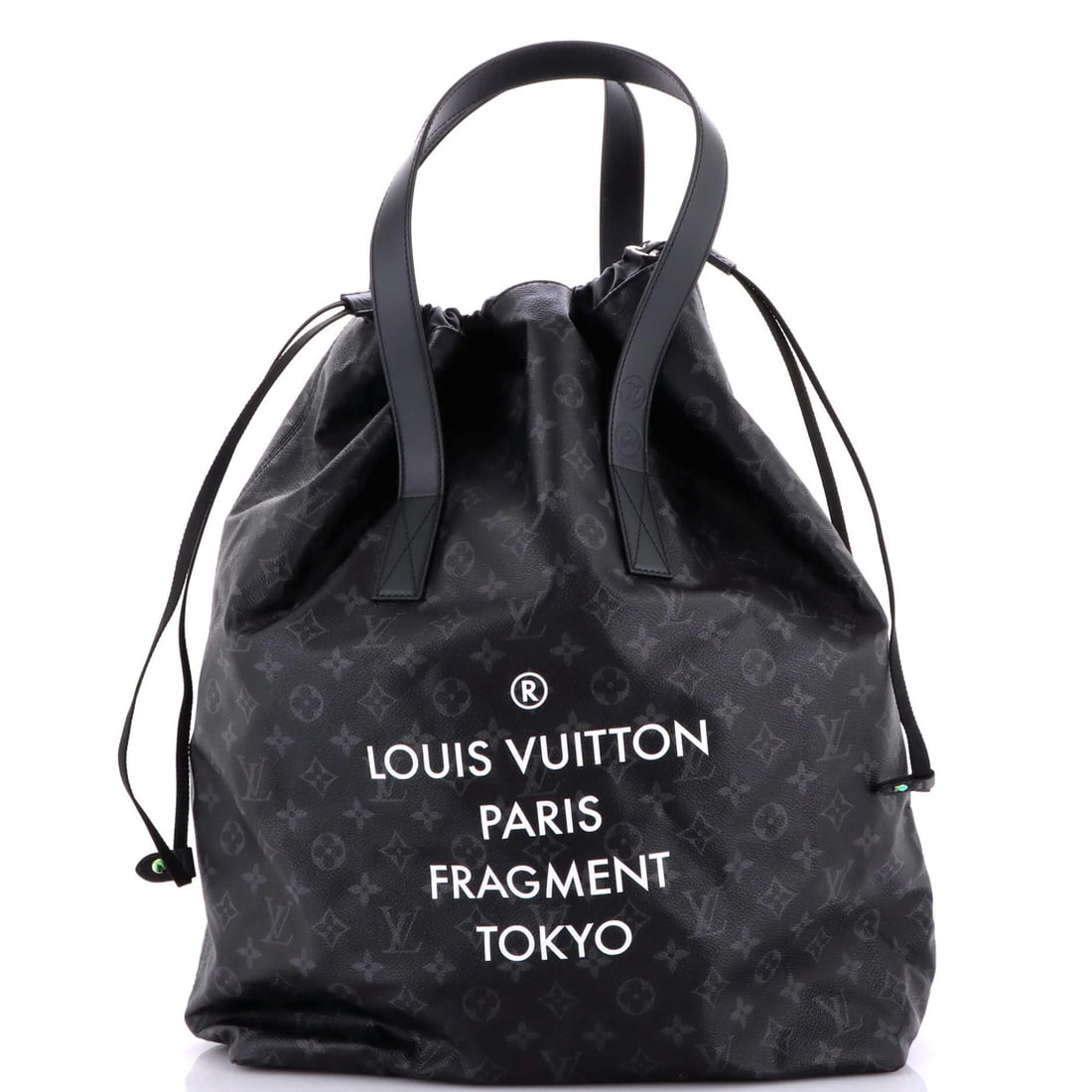 Louis Vuitton Cabas Light Drawstring Bag Flash Fragment Monogram Eclipse Canvas: Louis Vuitton Cabas Light Drawstring Bag Flash Fragment Monogram Eclipse Canvas Black canvas coated bag with silver, iridescent rainbow hardware, featuring the iconic Louis Vuitton Flash Fragment