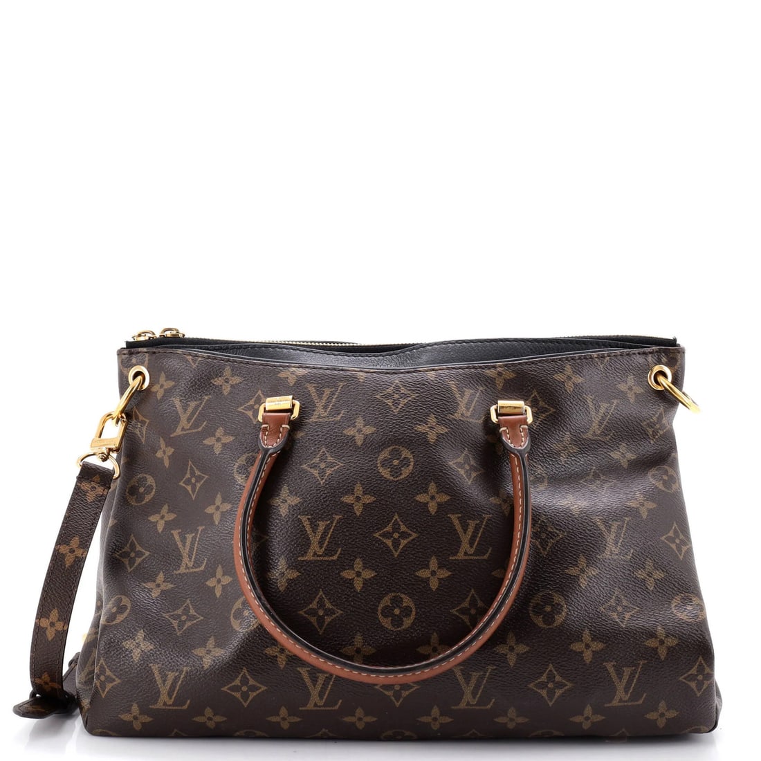 Tote Monogram Canvas with Leather Louis Vuitton: Tote Monogram Canvas with Leather Louis Vuitton Tote Monogram Canvas with Leather Louis Vuitton features a unique combination of canvas-coated leather exterior and microfiber interior, with a gold