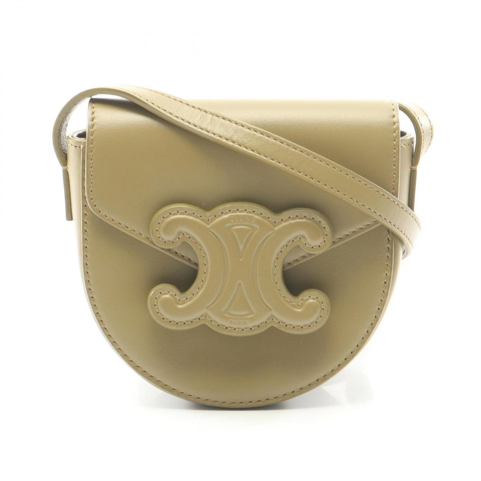 Handbag Leather Shoulder Bag Celine: Handbag Leather Shoulder Bag Celine Celine's Khaki Leather Shoulder Bag boasts a sleek, compact design with a sturdy 11cm x 11cm x 5cm size. Crafted from high-quality leather, this shoulder bag is a