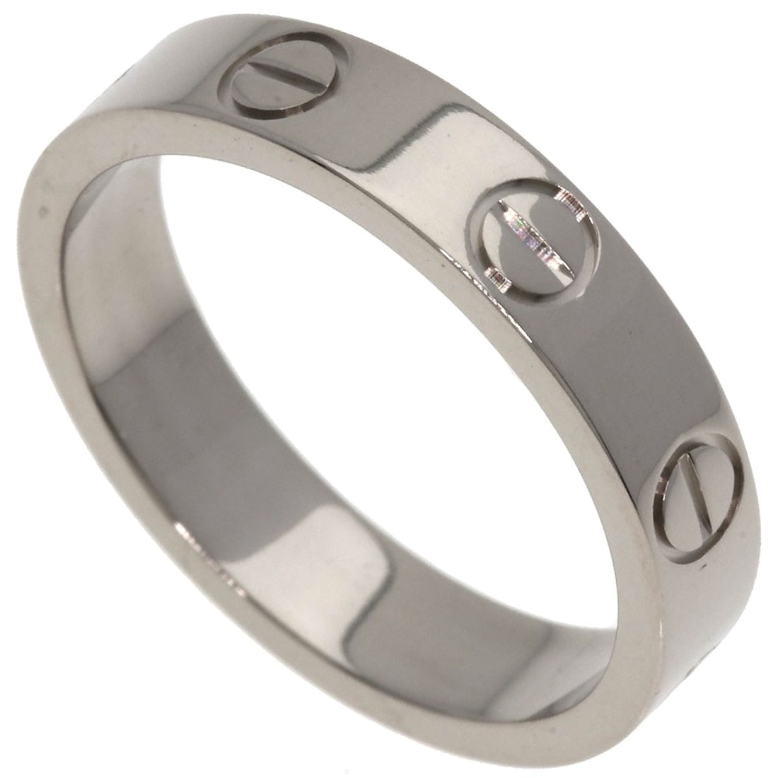 Love ring Cartier white gold K18 #48: Love ring Cartier white gold K18 #48 Cartier's signature white gold K18 #48 love ring stands out with its sleek design and premium metal. This beautiful piece features an open ring closure and is made