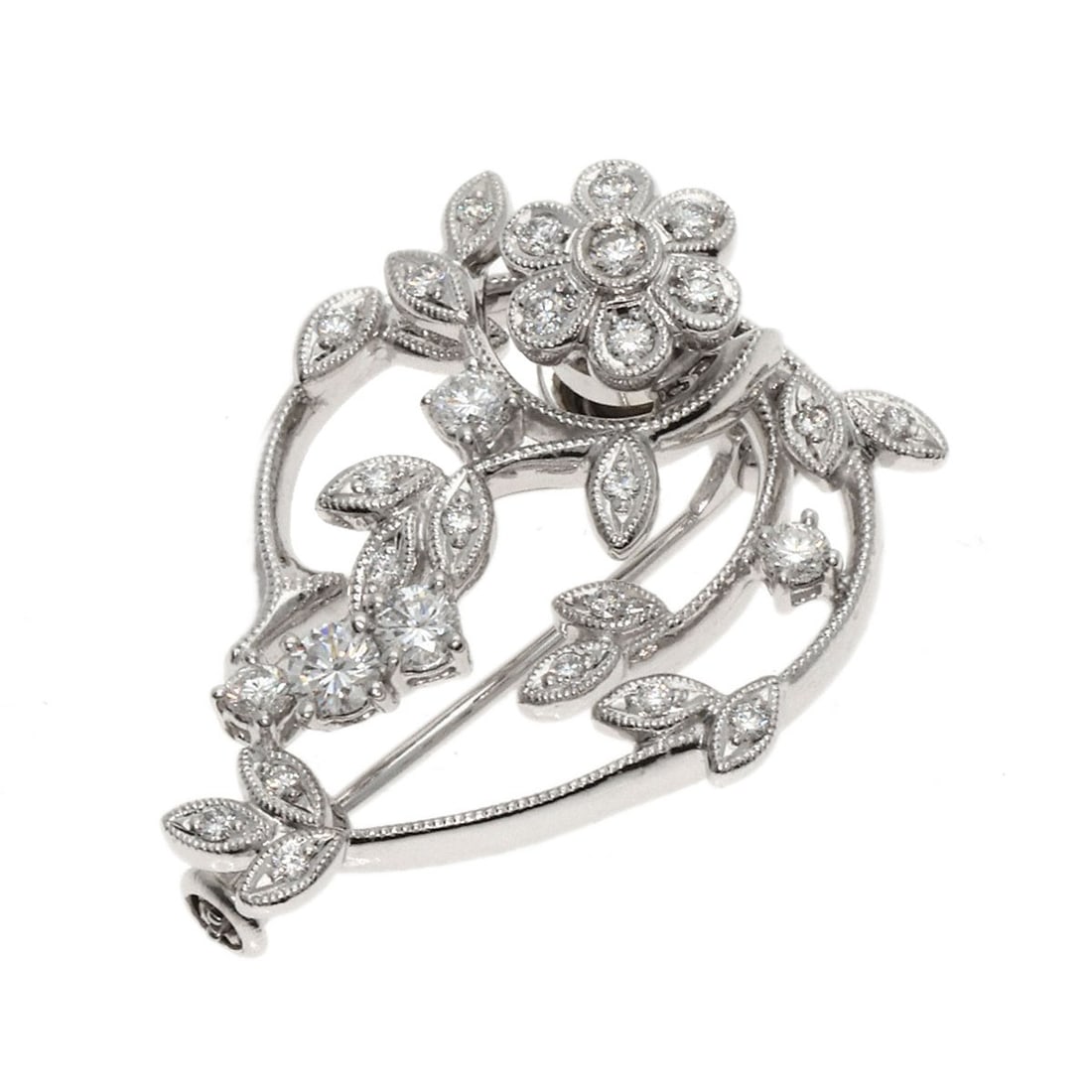 Waltham Swing Diamond Brooch Platinum Pt950 K14Wg: Waltham Swing Diamond Brooch Platinum Pt950 K14Wg Platinum PT950, a rare and luxurious metal, is used to craft the Waltham Swing Diamond Brooch. The brooch features a striking silver color and a