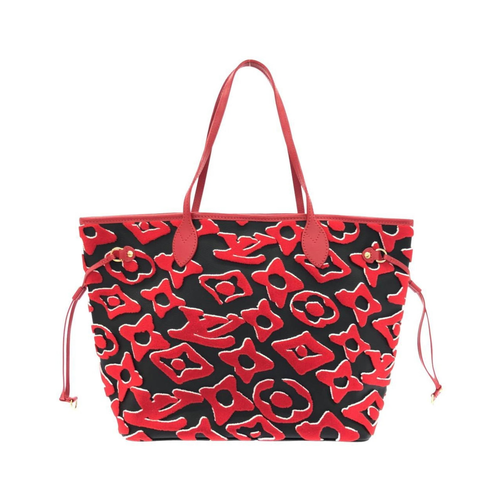 Canvas coated handbag pouch Louis Vuitton: Canvas coated handbag pouch Louis Vuitton Canvas coated handbag pouch from Louis Vuitton, featuring a classic black and red color combination and gold hardware. Measuring 28cm x 46cm x 15cm, this