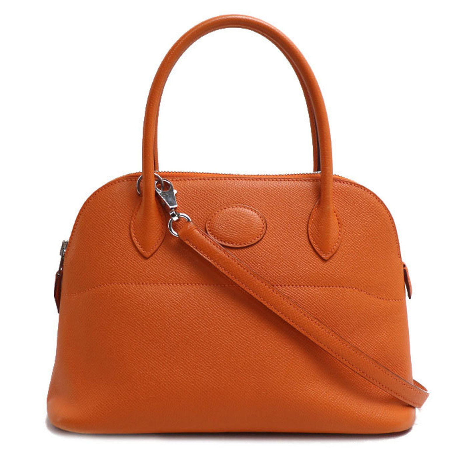 Shoulder Bag Epsom Hermes Leather: Shoulder Bag Epsom Hermes Leather Epsom leather craftsmanship meets French elegance in this vibrant orange shoulder bag, featuring silver hardware and a sleek design. Measuring 18.5cm x 27cm x 10cm,