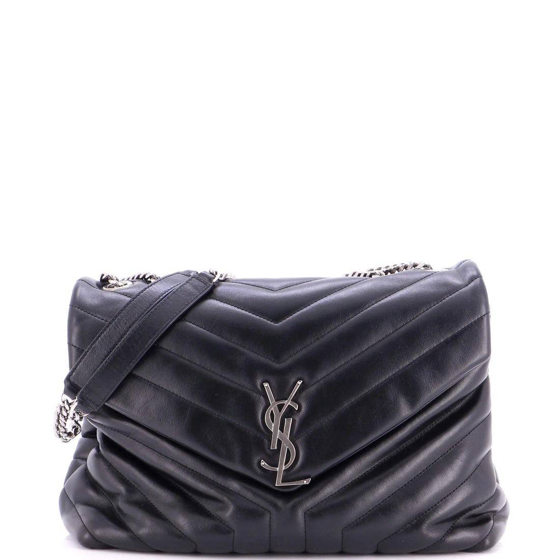 Loulou Medium Leather Bag Matelasse Chevron Shoulder Saint Laurent: Loulou Medium Leather Bag Matelasse Chevron Shoulder Saint Laurent The Saint Laurent Loulou Medium Leather Bag features a striking matelasse chevron design in black leather, with a classic shoulder